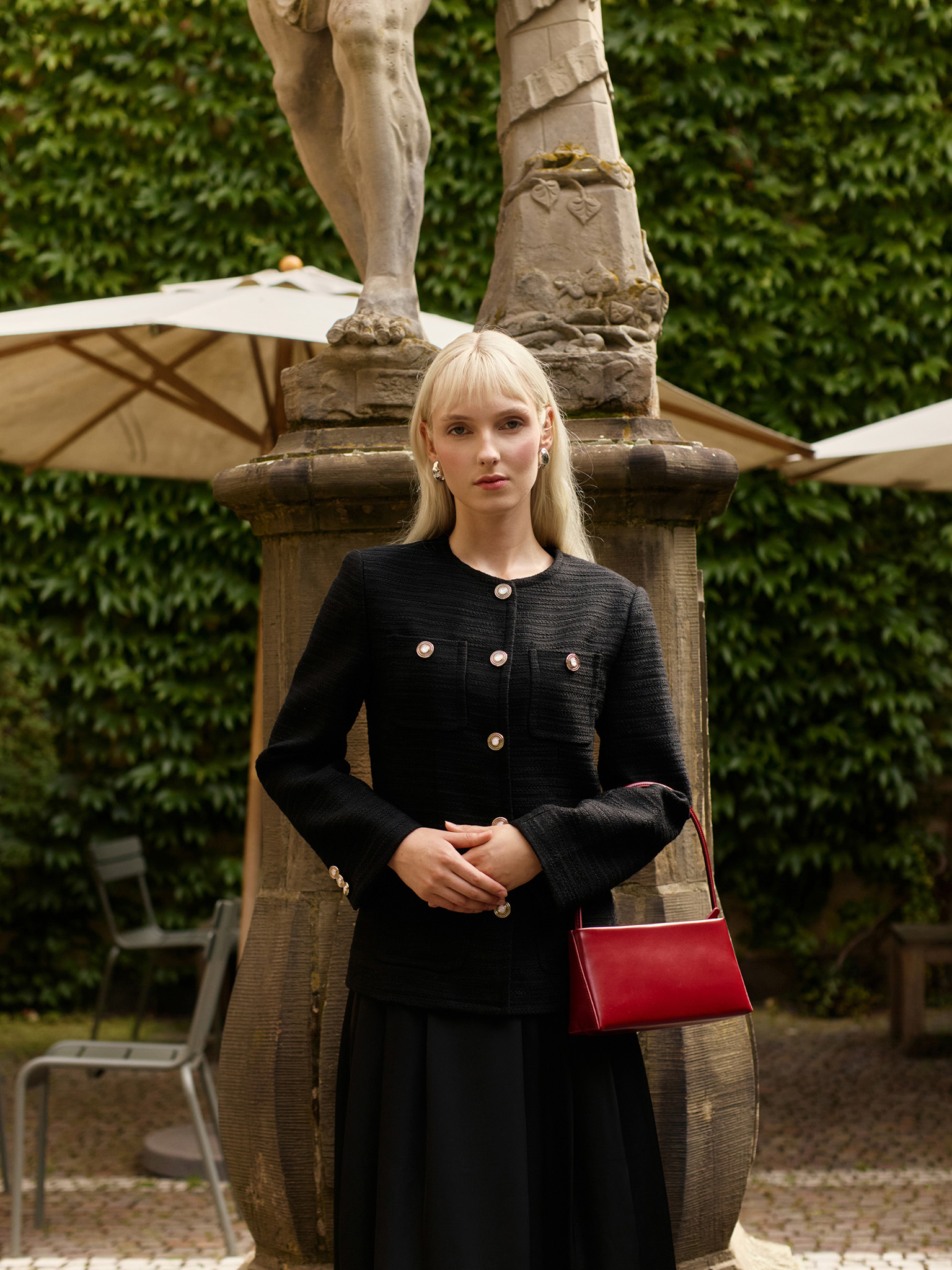 Full-length maxi skirt with waist pleats