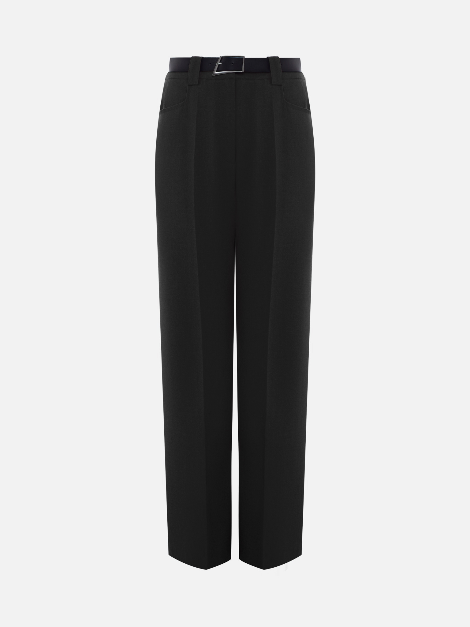 Straight suiting trousers with stitched creases and a belt