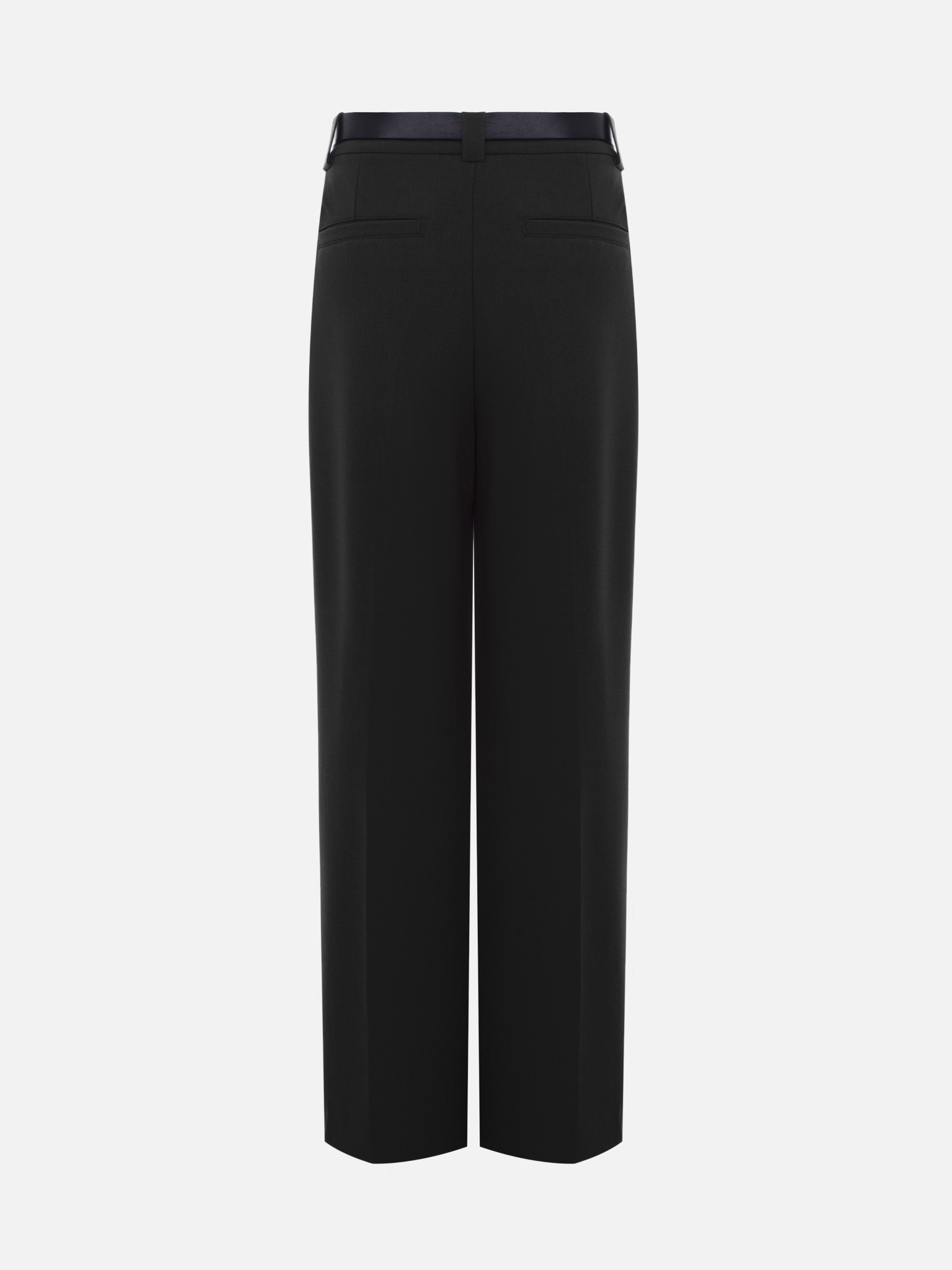 Straight suiting trousers with stitched creases and a belt