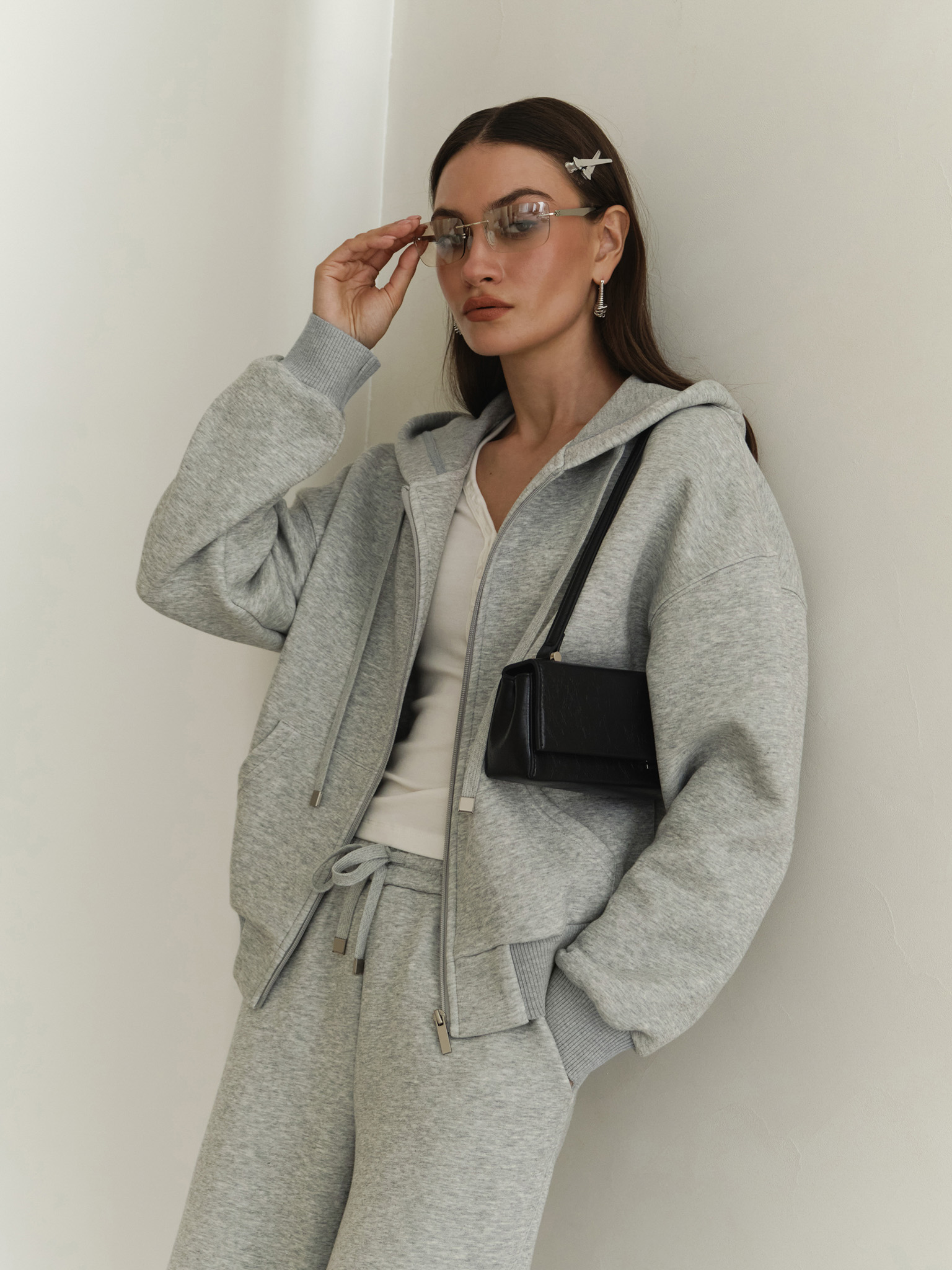 Oversize French Terry hoodie with zip fastening