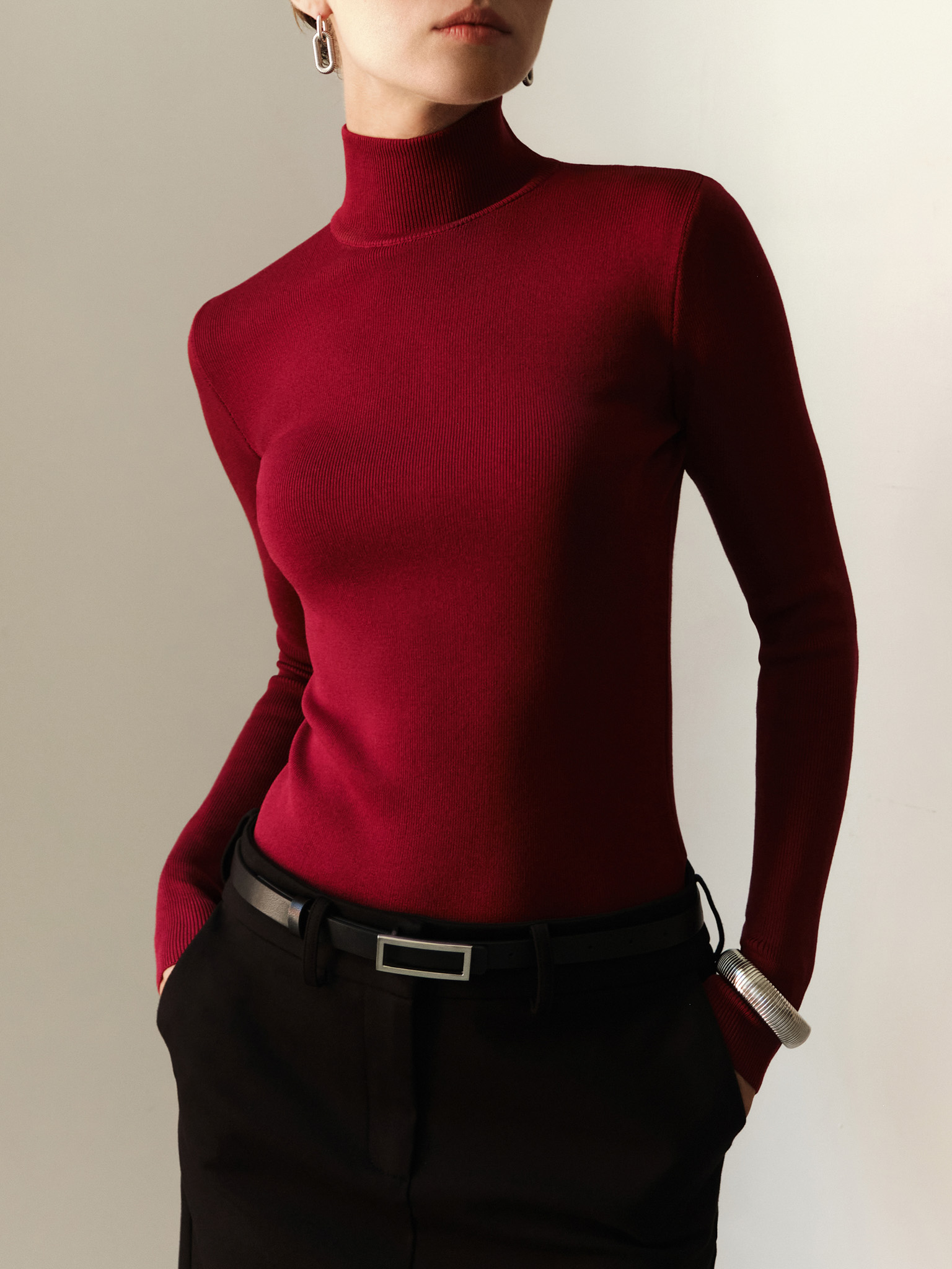 Rollkragenpullover aus weichem Jersey