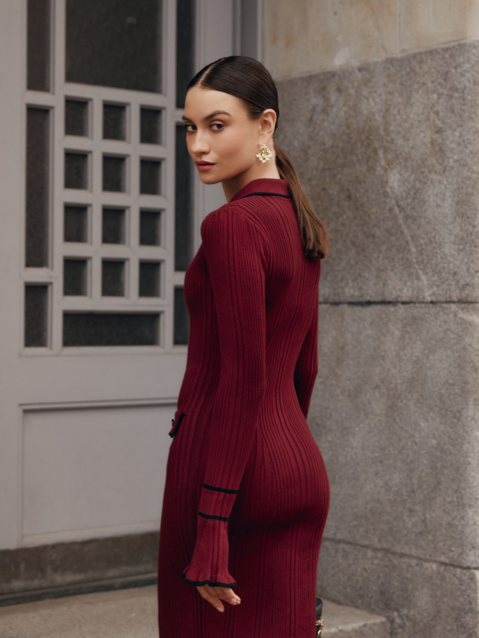 Fitted rib-knit maxi dress