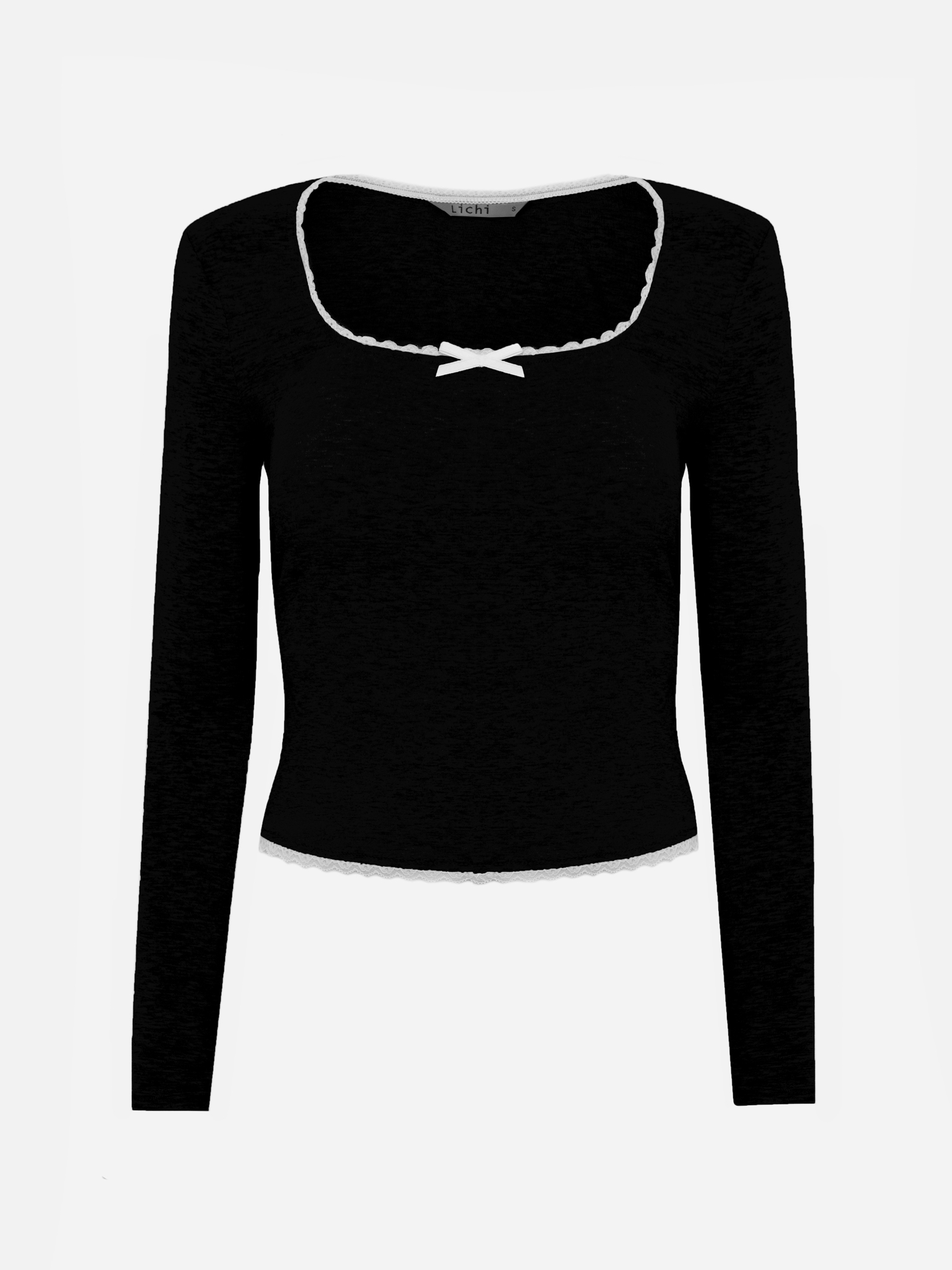 Jersey knitted longsleeve with openwork and bow on collar