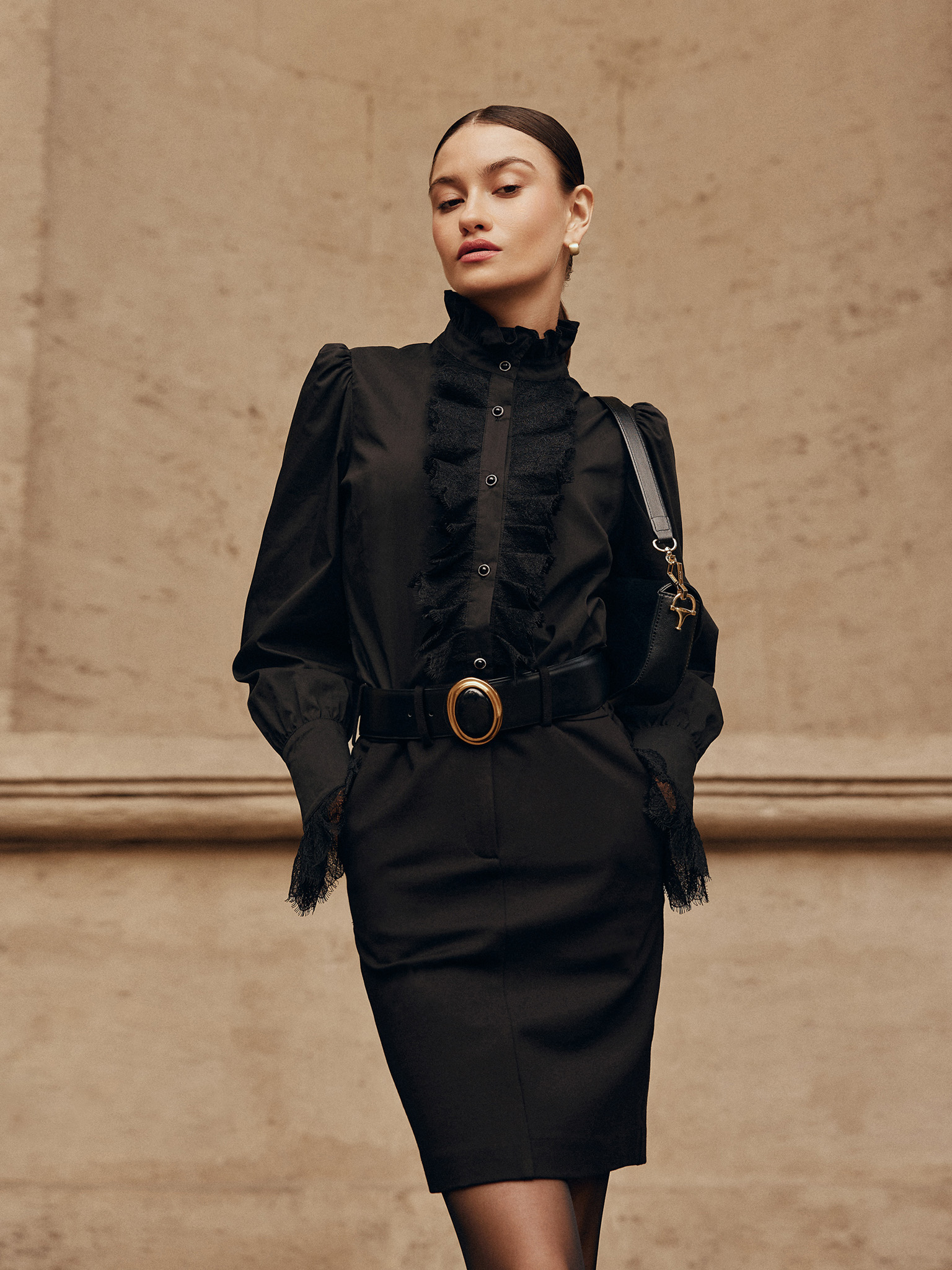 Chemise de style vintage avec plis en dentelle