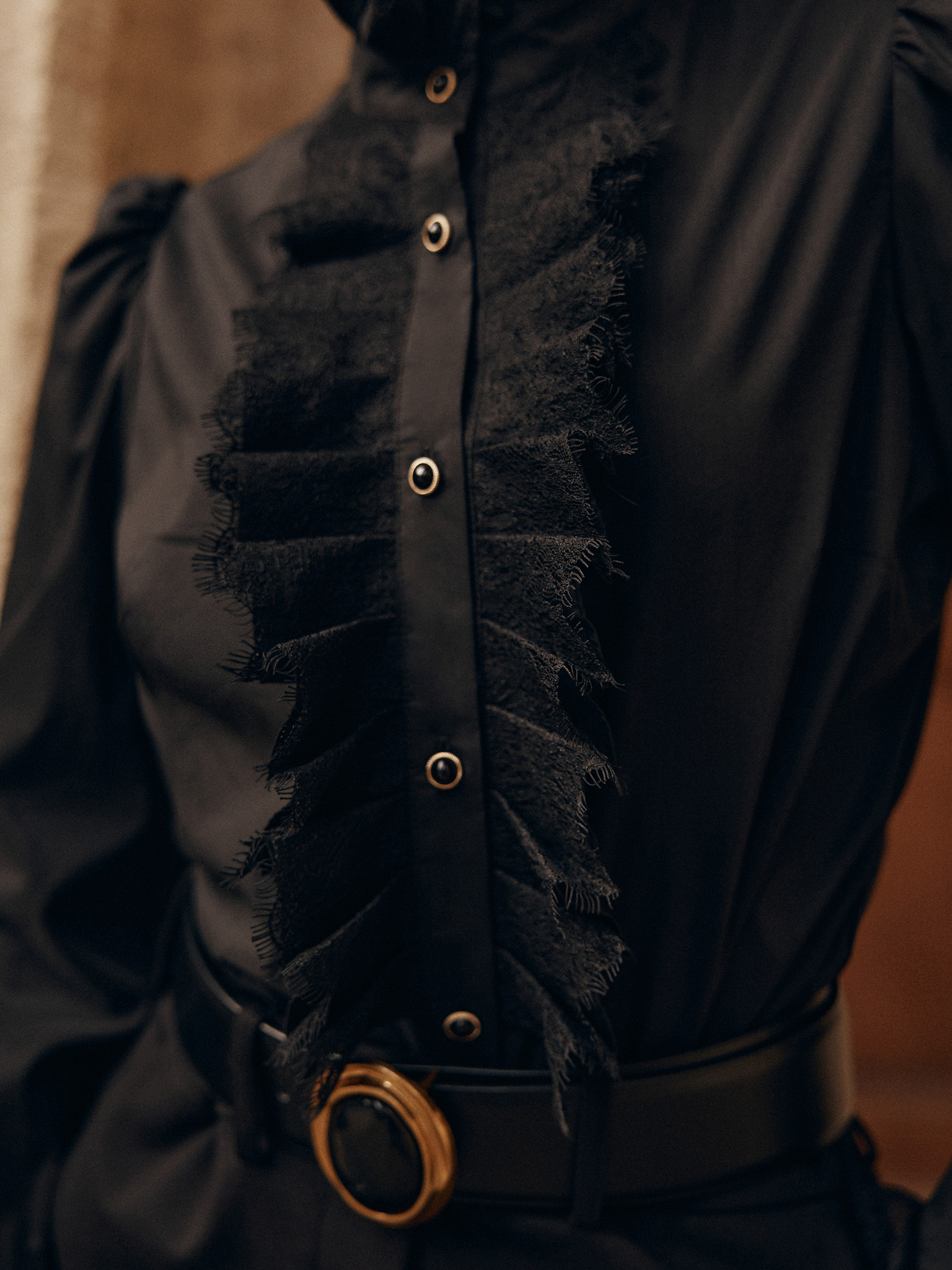 Chemise de style vintage avec plis en dentelle