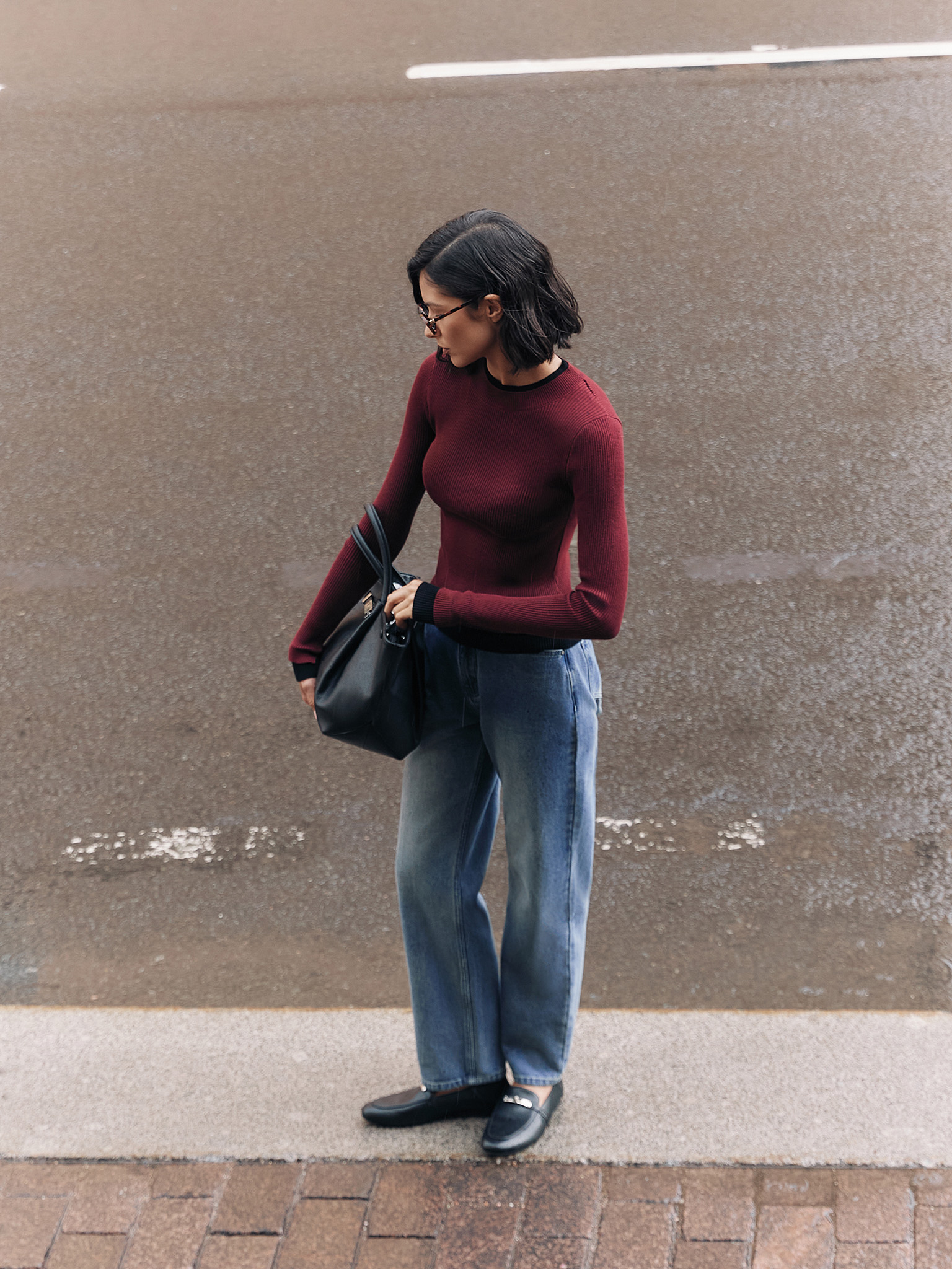 Rib-knit longsleeve with contrasting edges