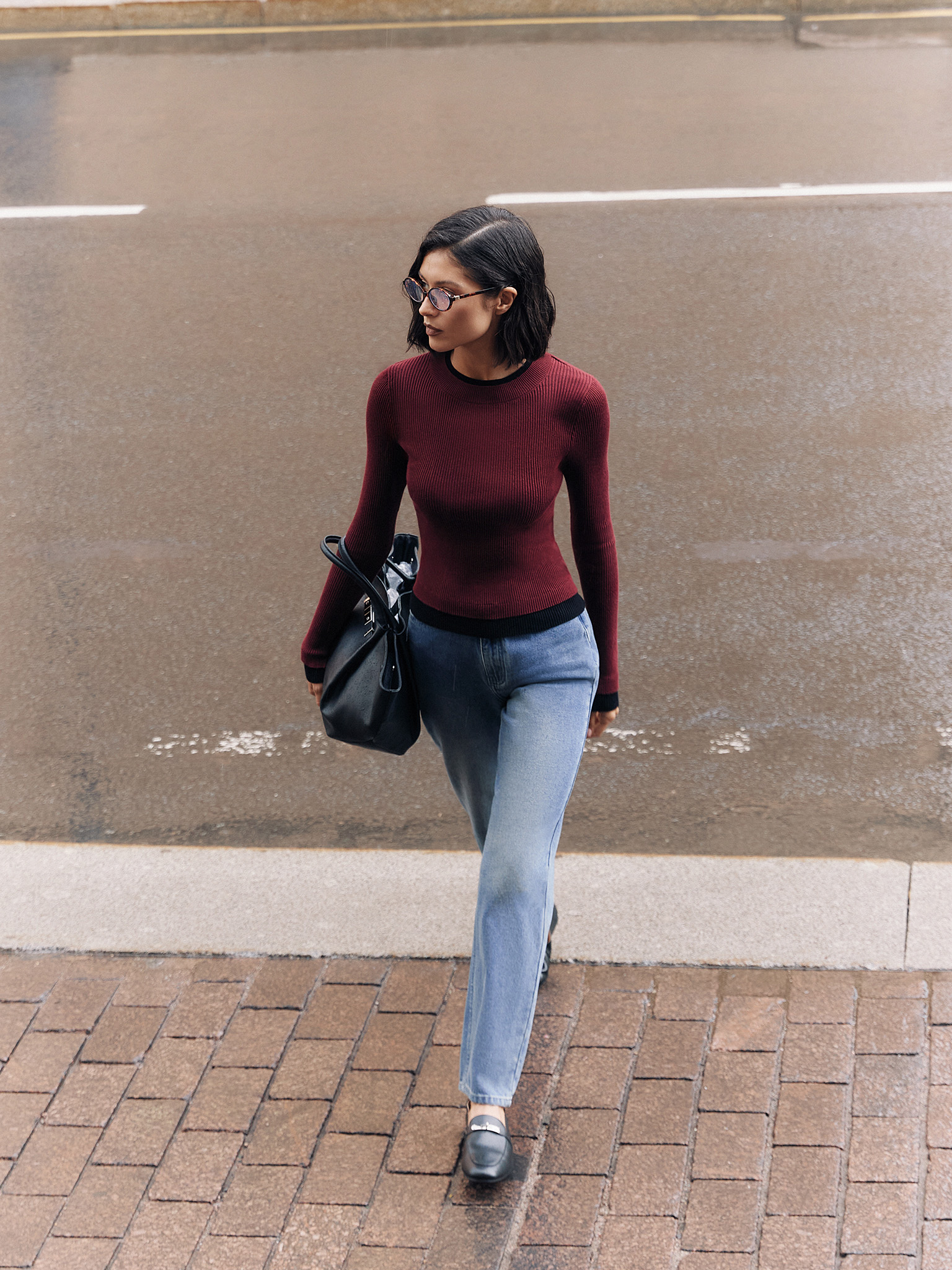 Rib-knit longsleeve with contrasting edges