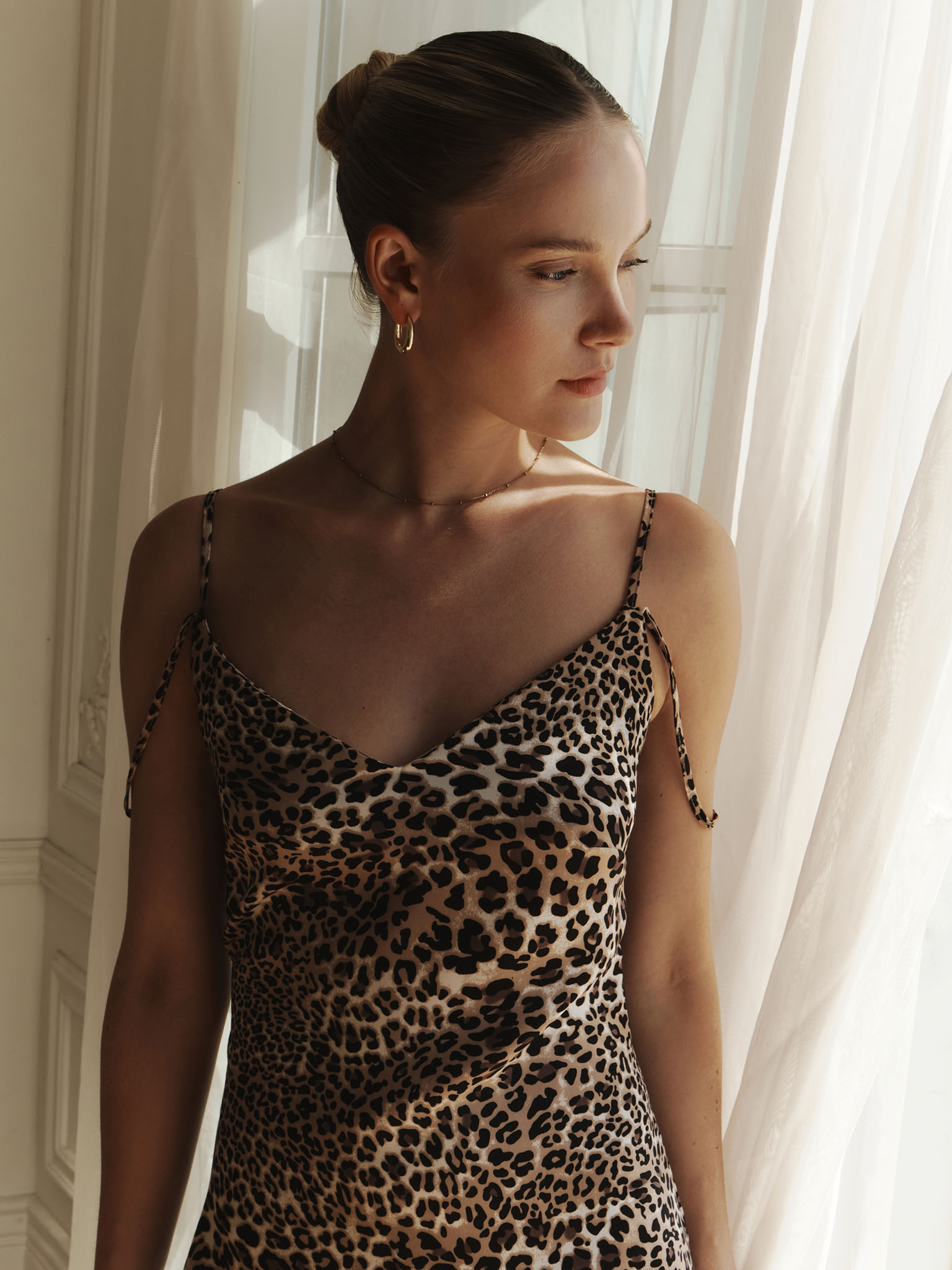 Leopard maxi dress with double straps