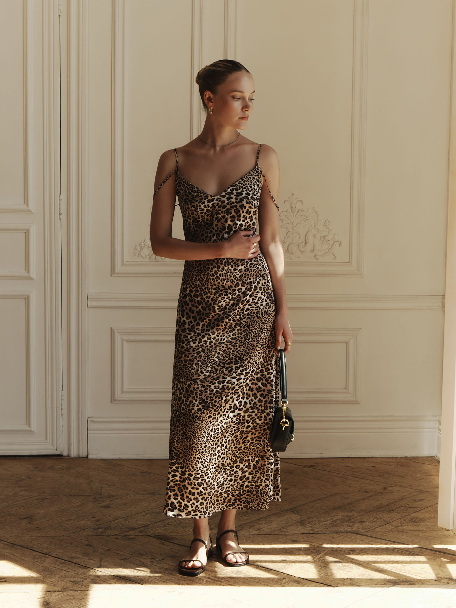 Leopard maxi dress with double straps