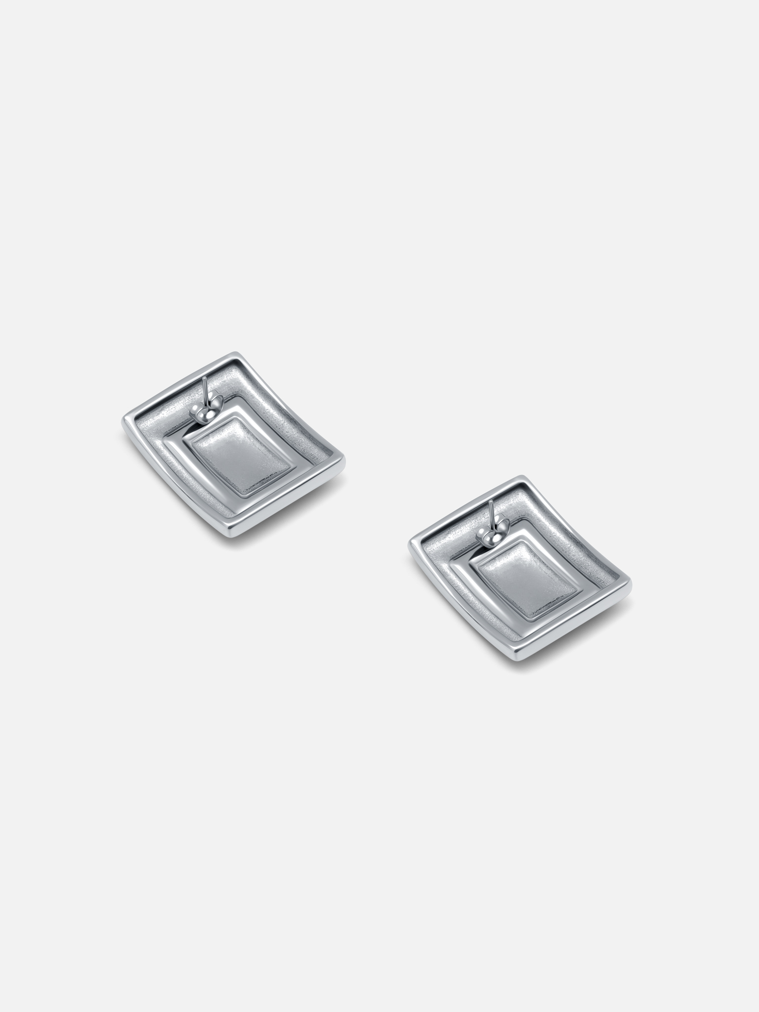 Rectangular stud earrings in two metals