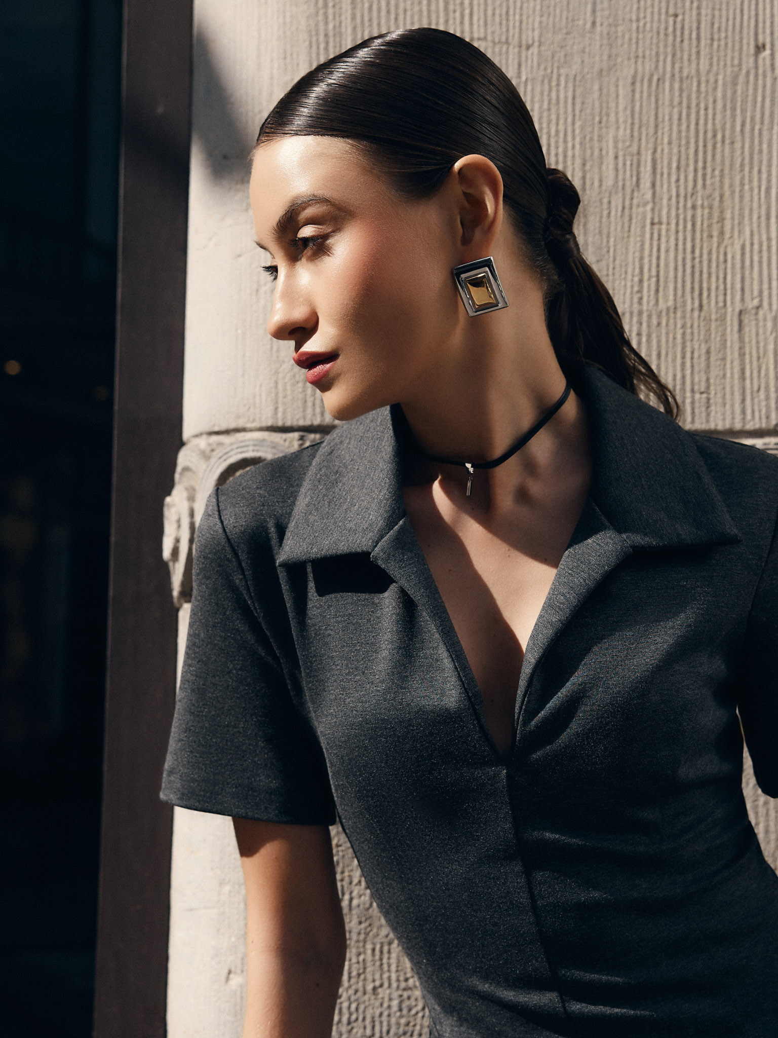 Rectangular stud earrings in two metals