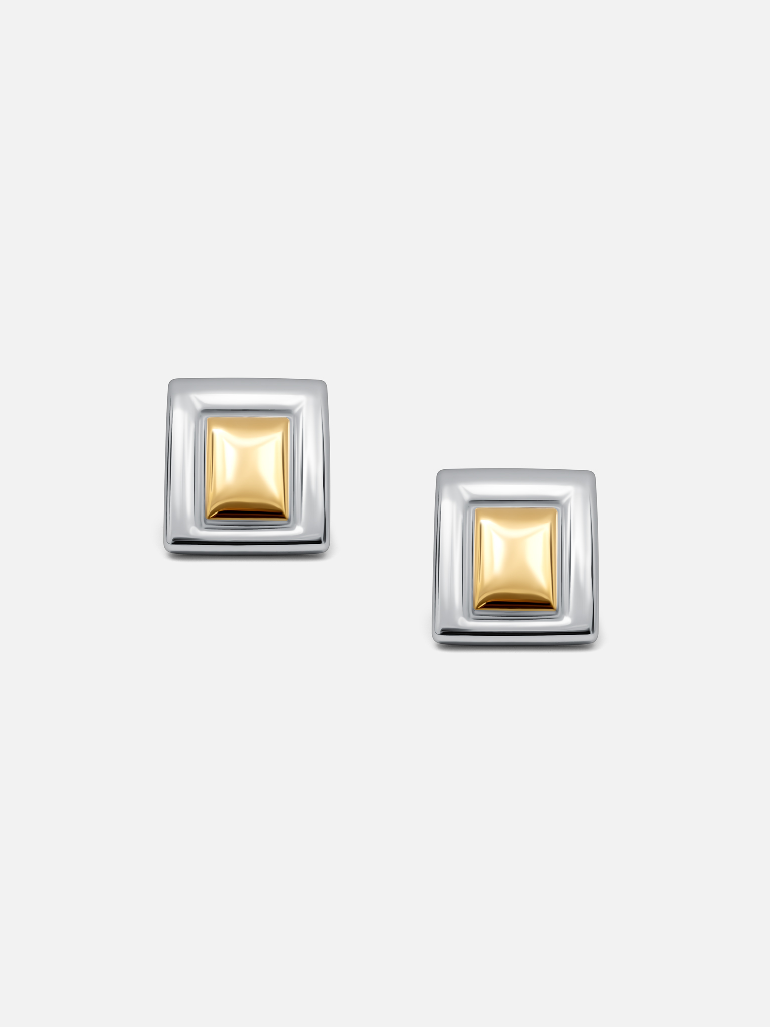 Rectangular stud earrings in two metals