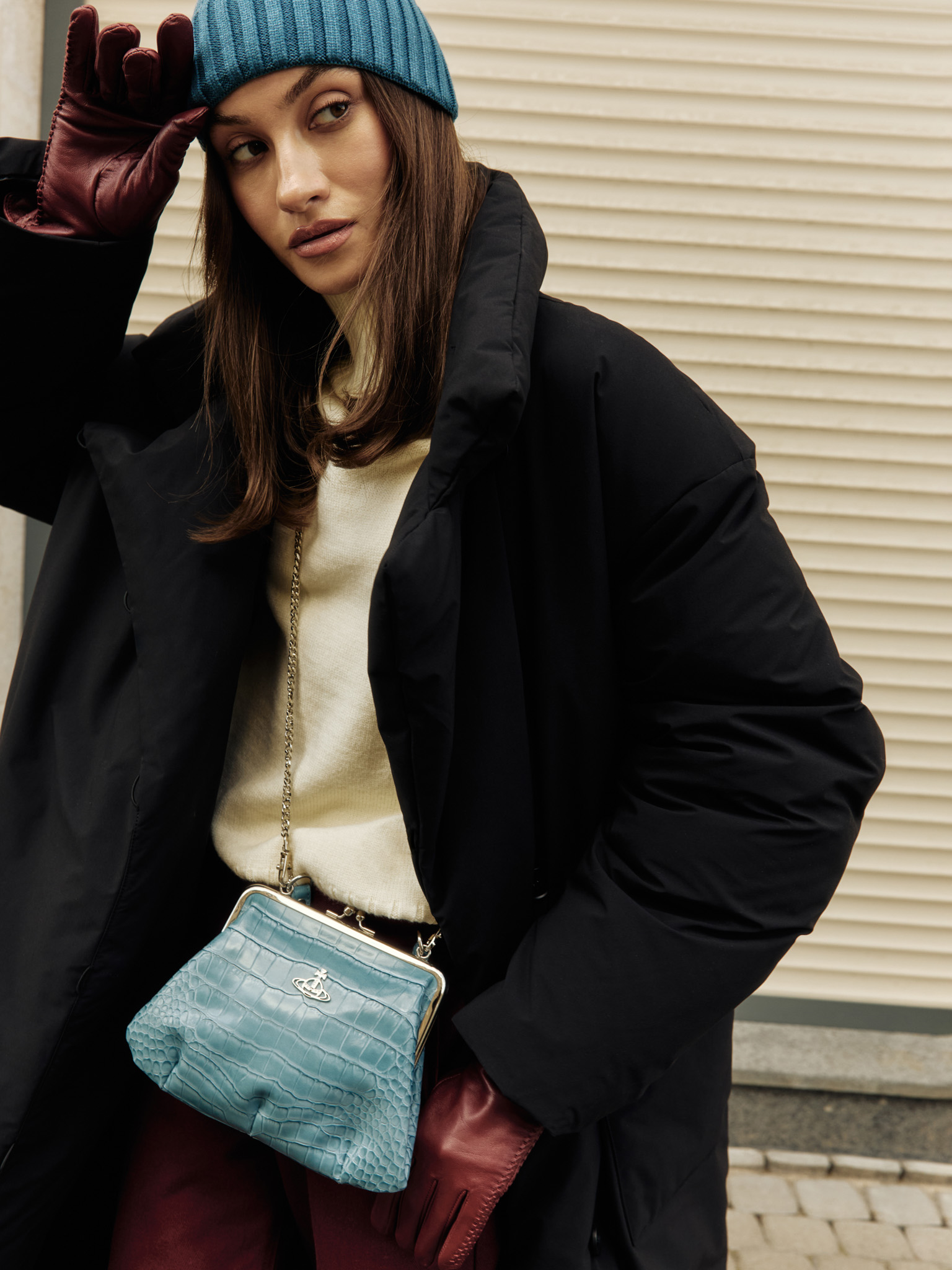 Down maxi jacket with buttons and matching waistband