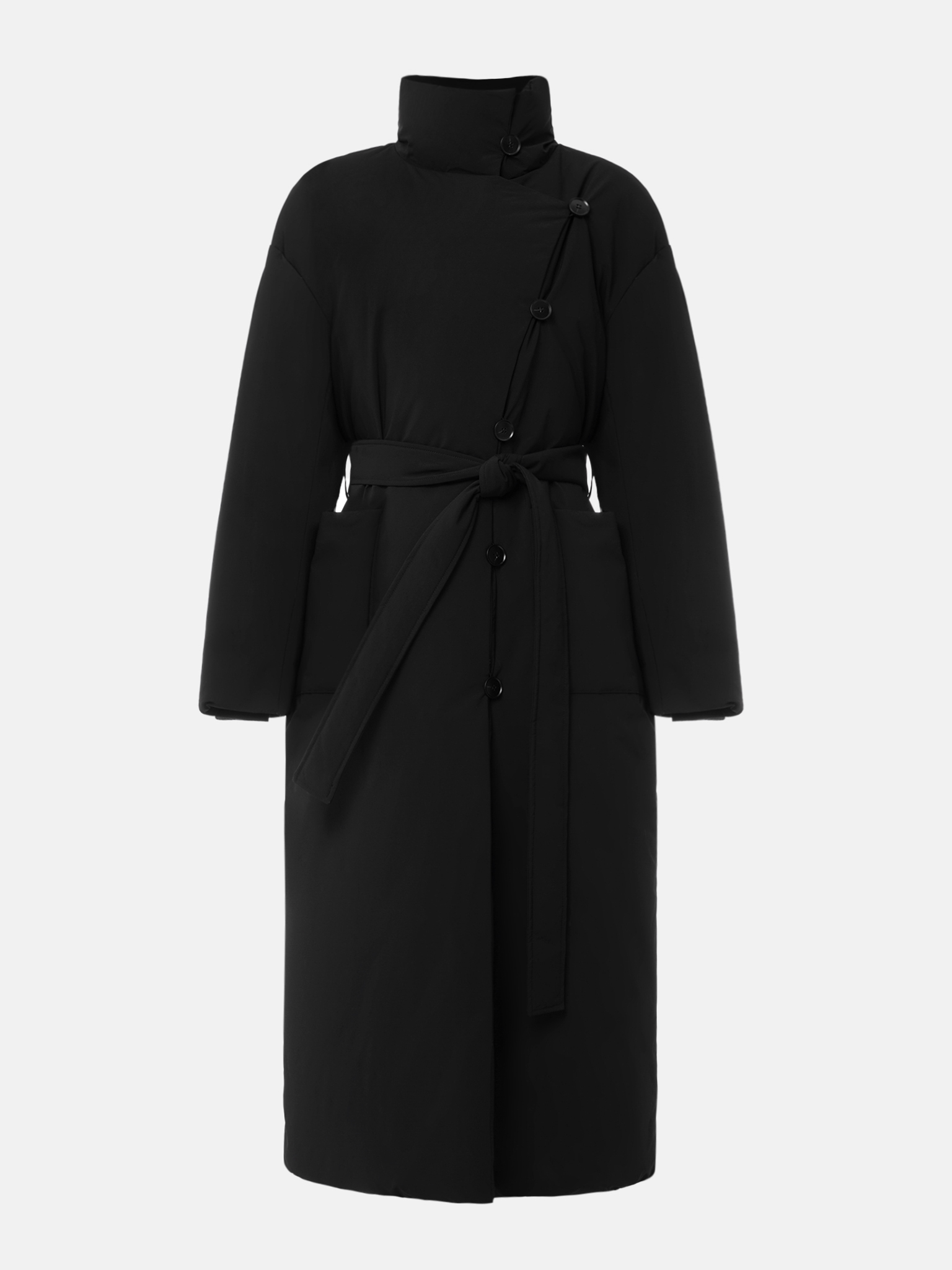 Down maxi jacket with buttons and matching waistband