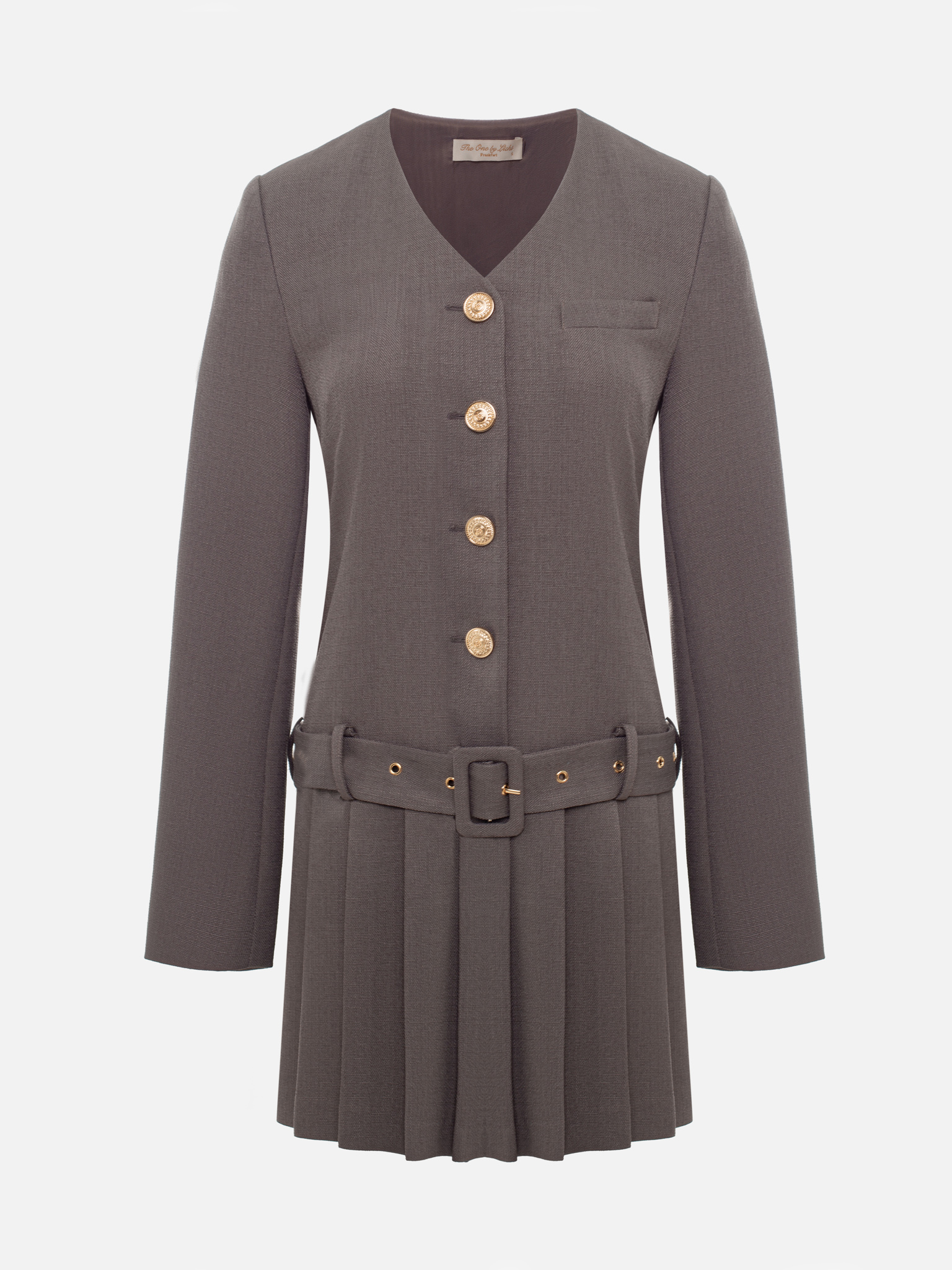 Mini dress in suiting fabric with wide matching belt