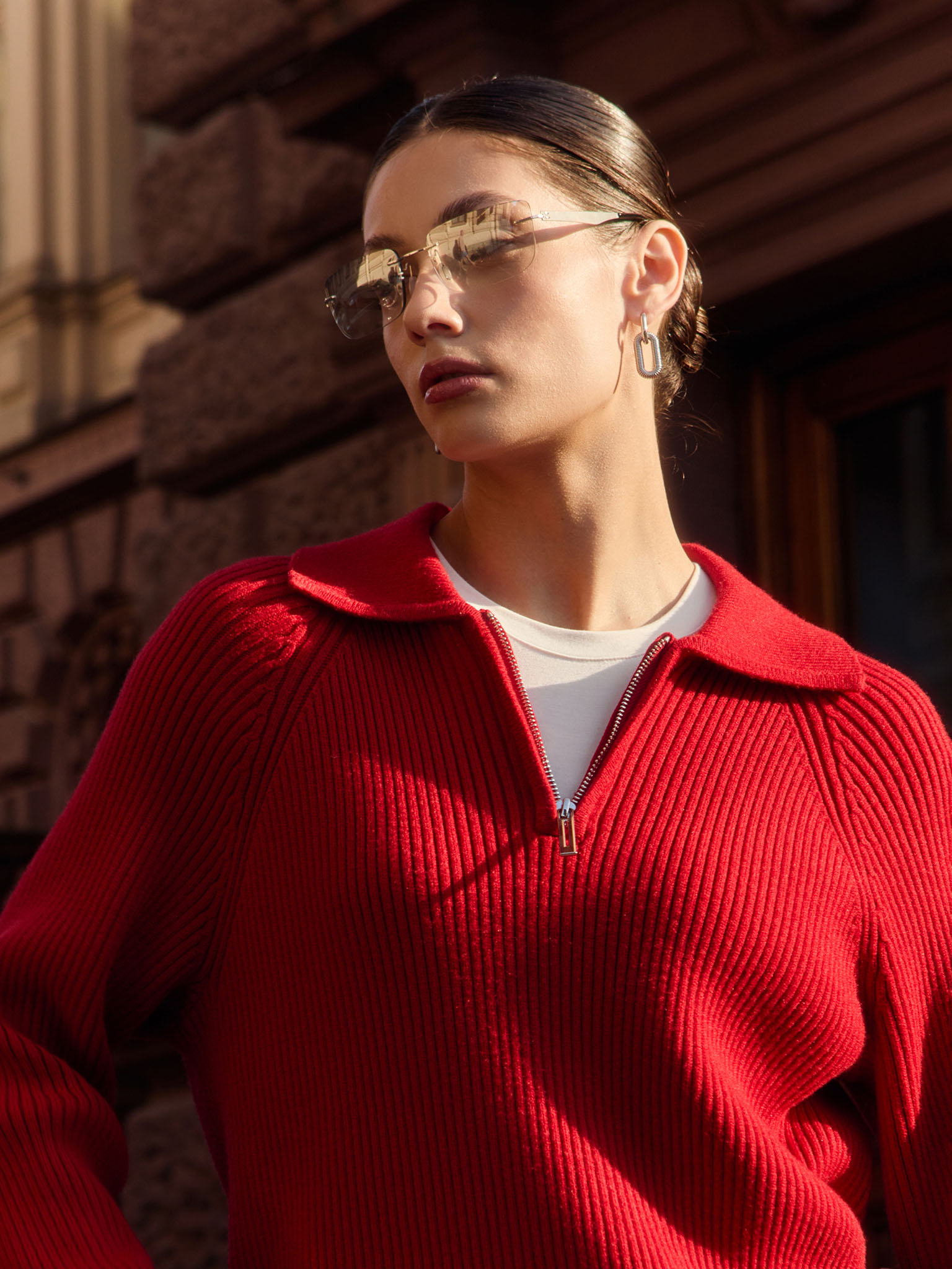 Oversized zipped polo-collar sweater