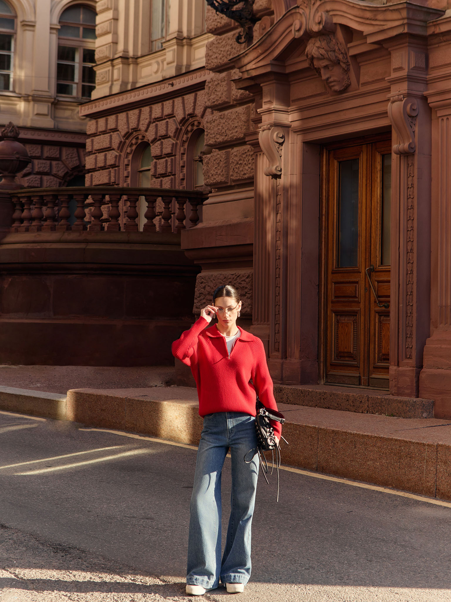 Oversized zipped polo-collar sweater