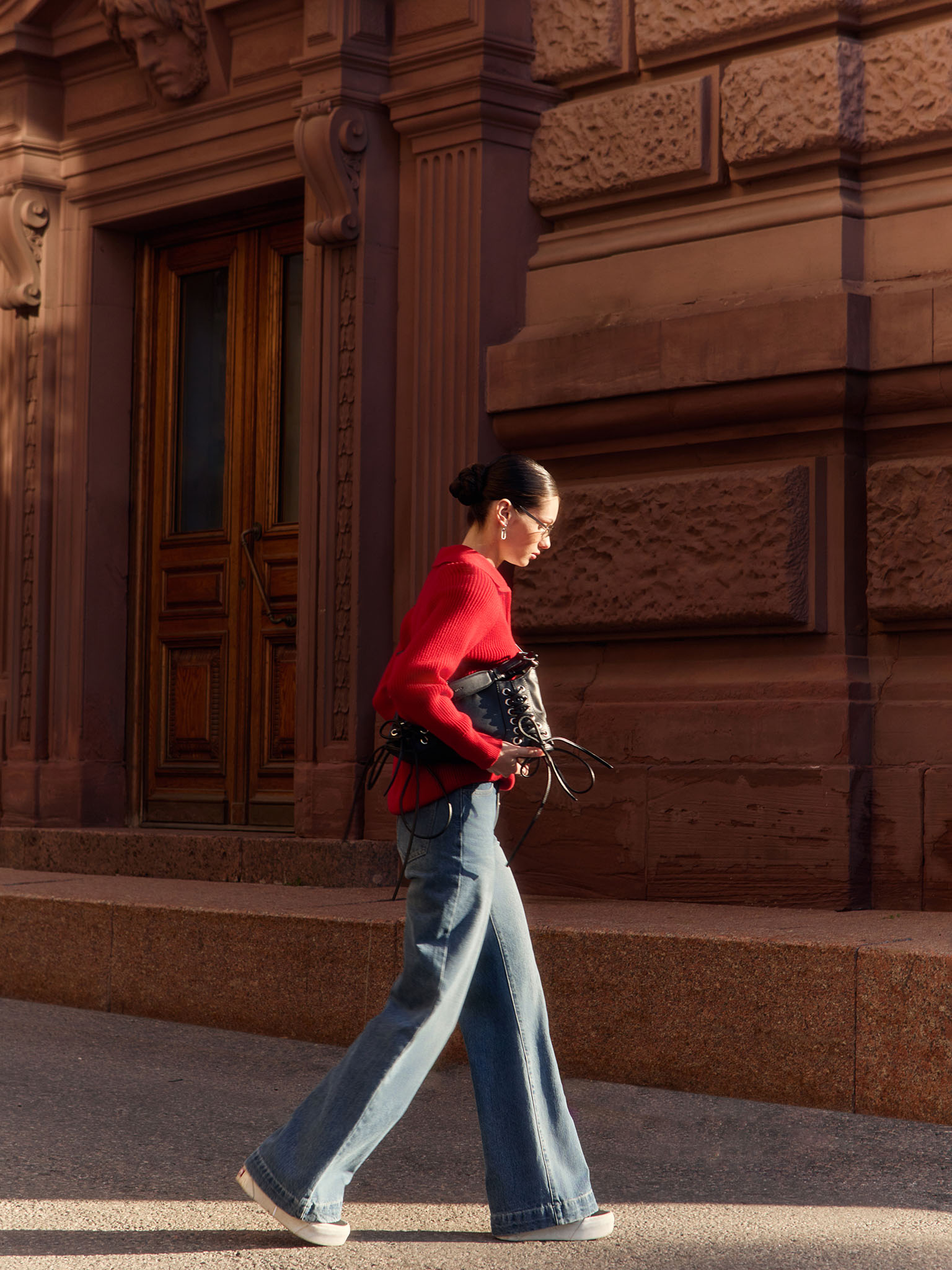 Oversized zipped polo-collar sweater