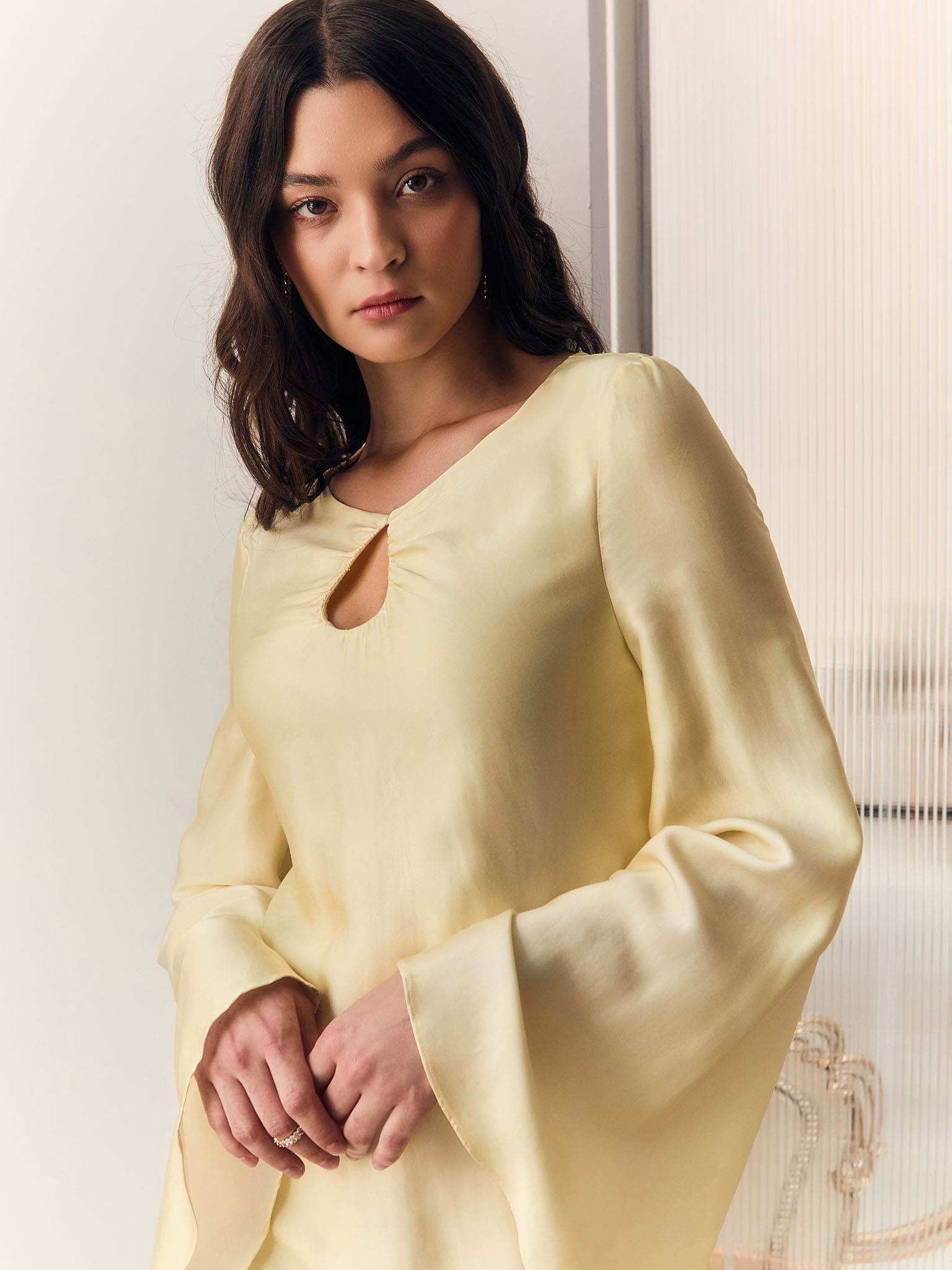 Satin A-silhouette maxi dress with gradient pattern