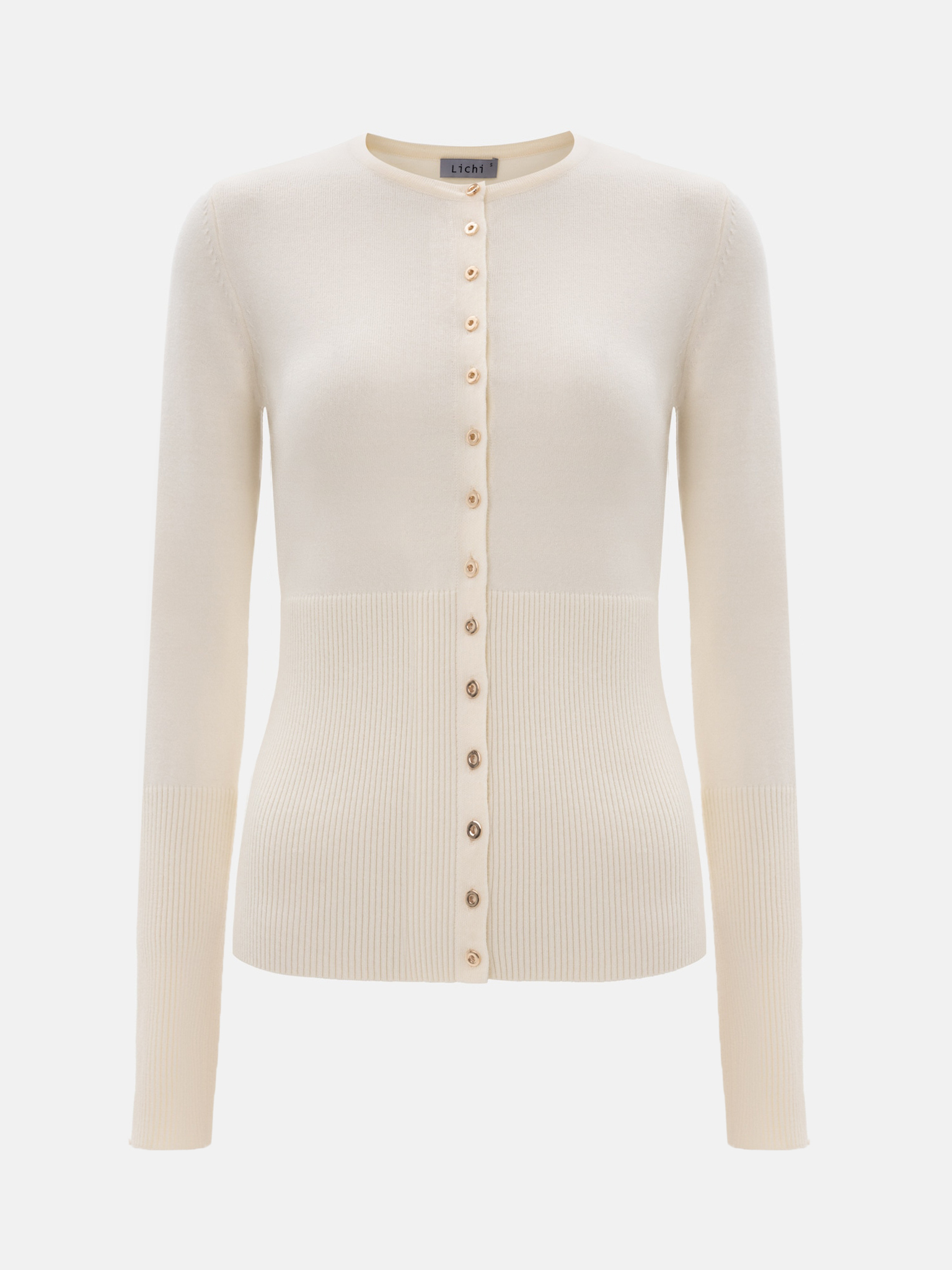 Knitted cardigan with small button fastening