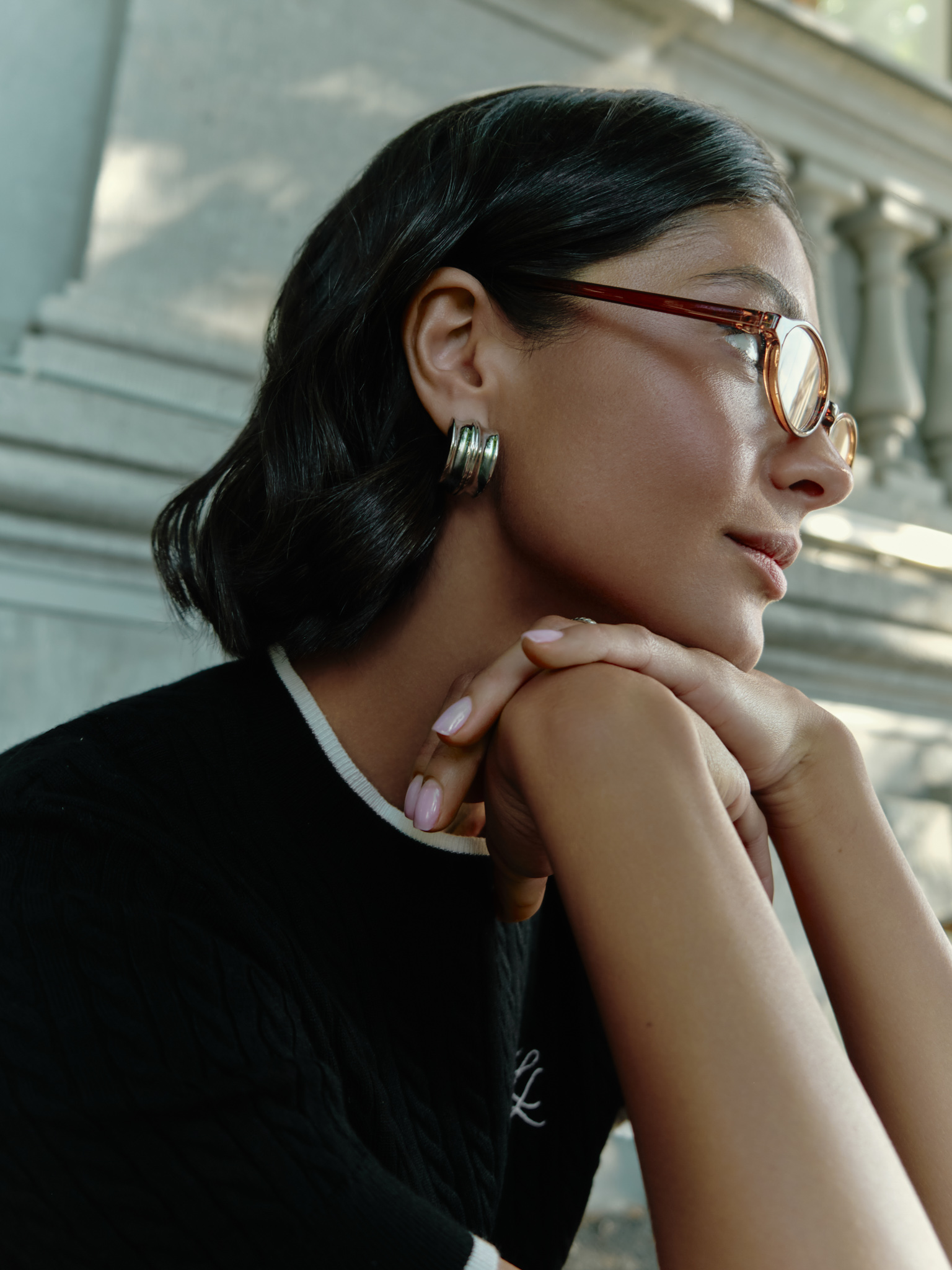 Wide half-hoop earrings