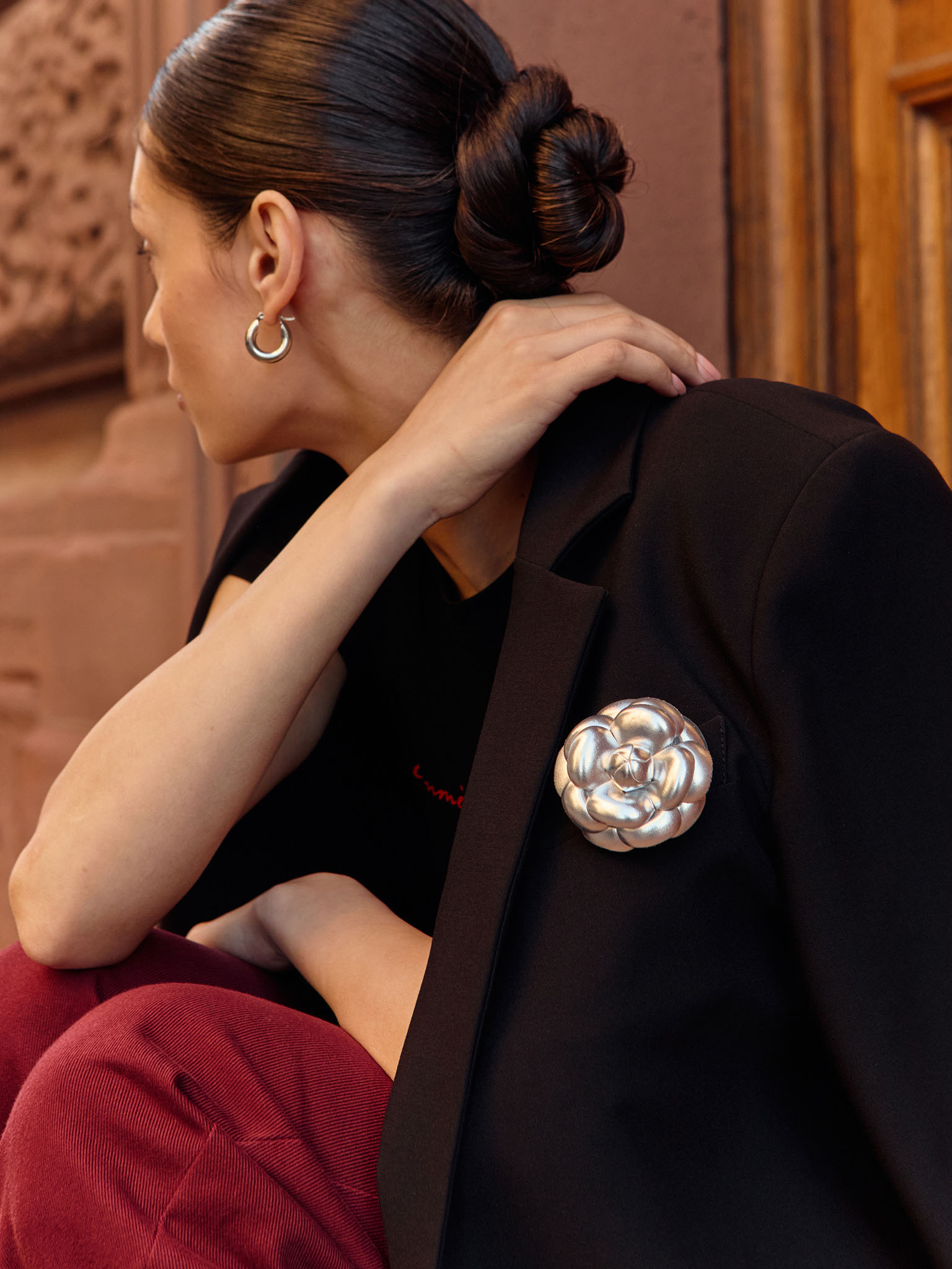 Leather flower brooch