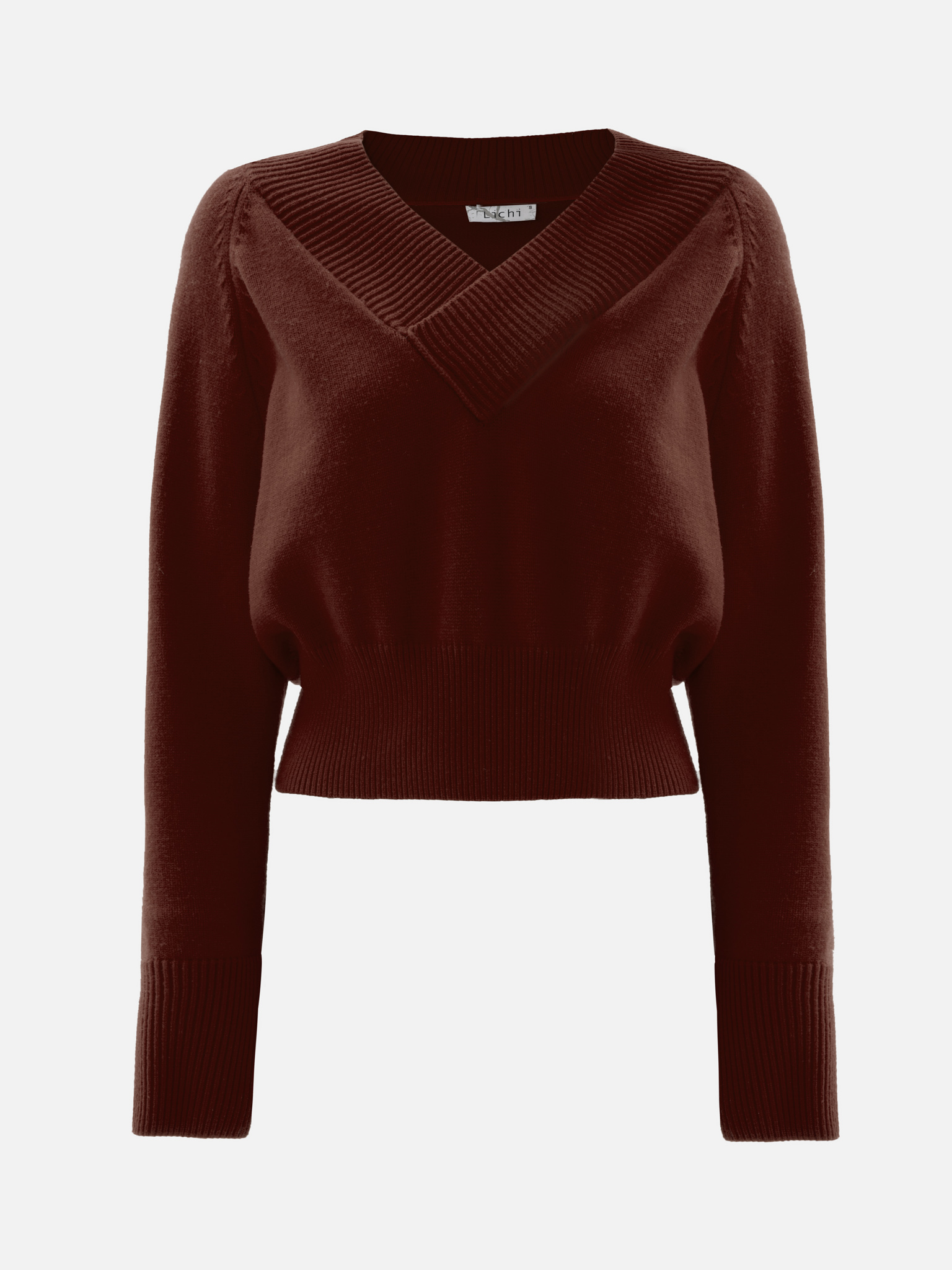 Cropped jumper with V-neckline and ribbed details