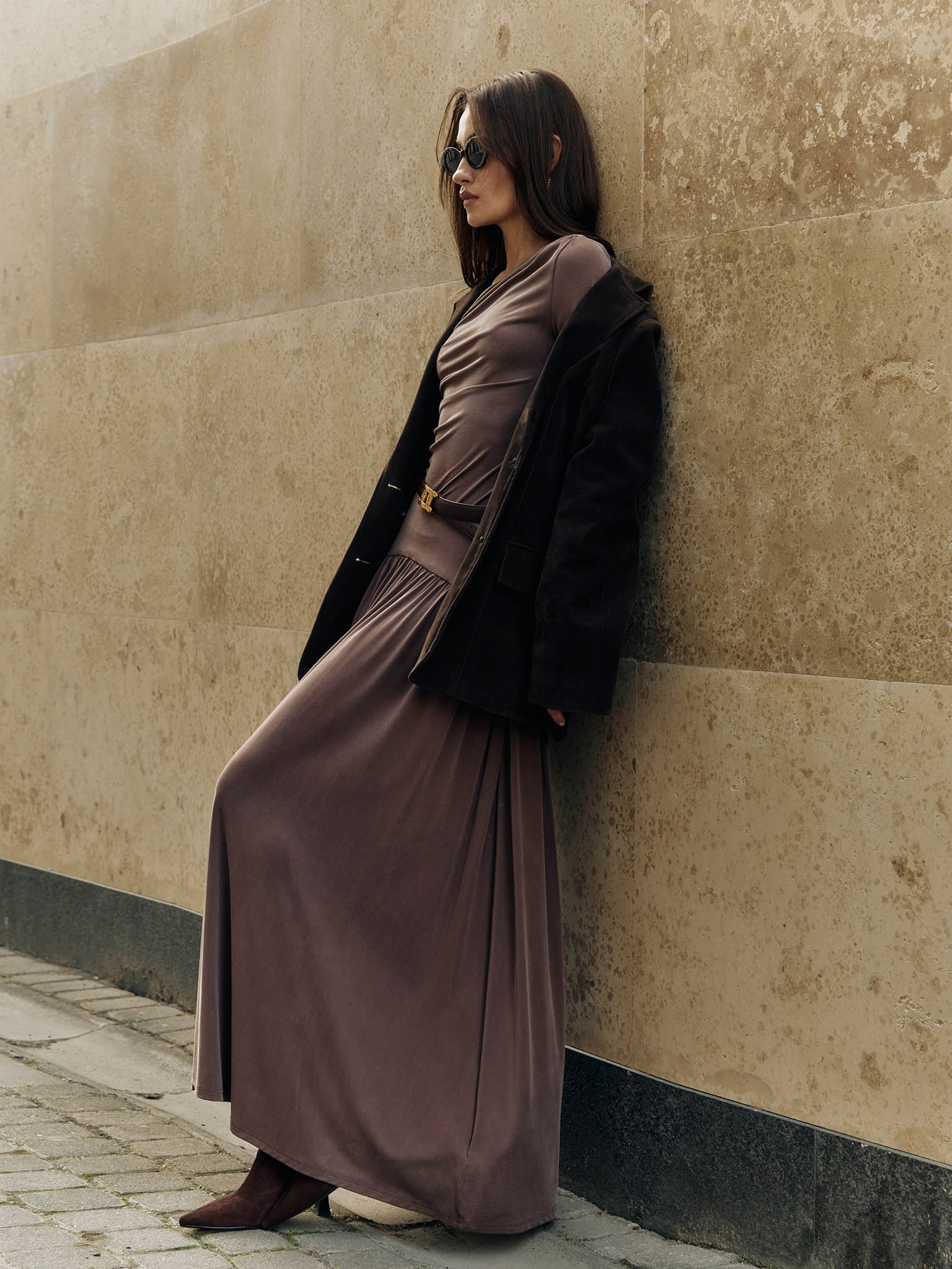 Jersey longsleeve with gathers at the shoulder and waist