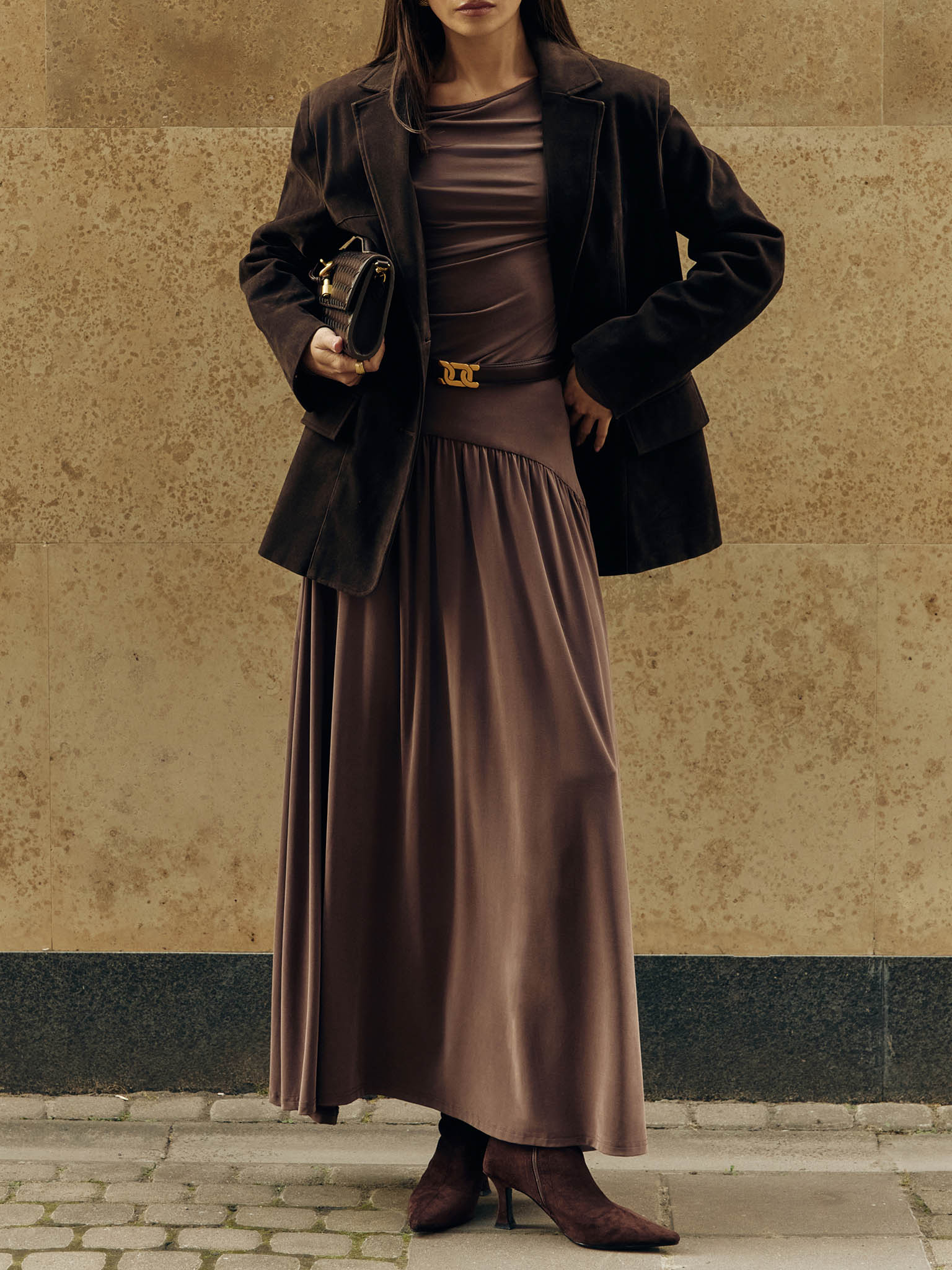 Jersey longsleeve with gathers at the shoulder and waist