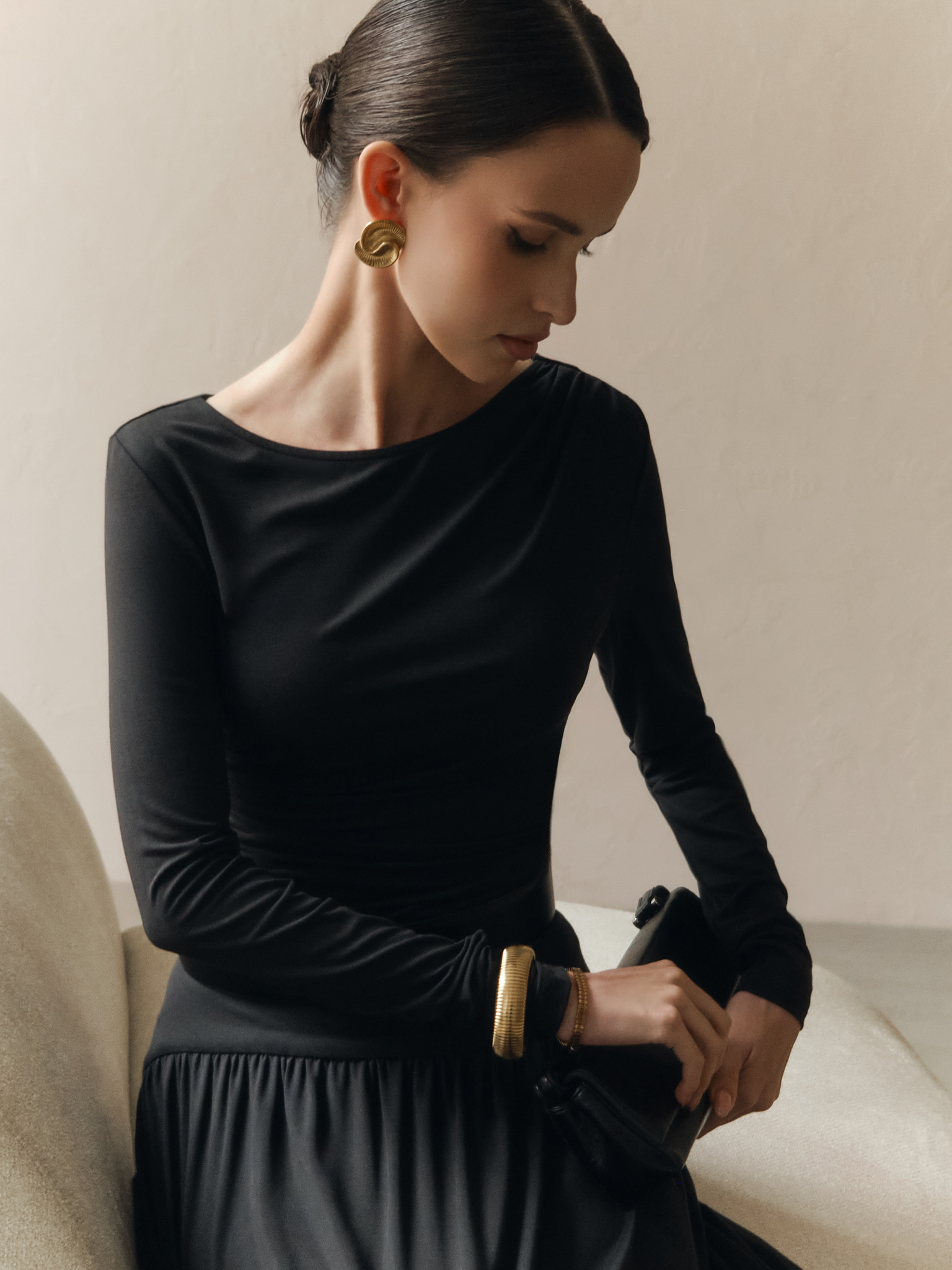 Oberteil aus Jersey mit Raffung an der Schulter und in der Taille