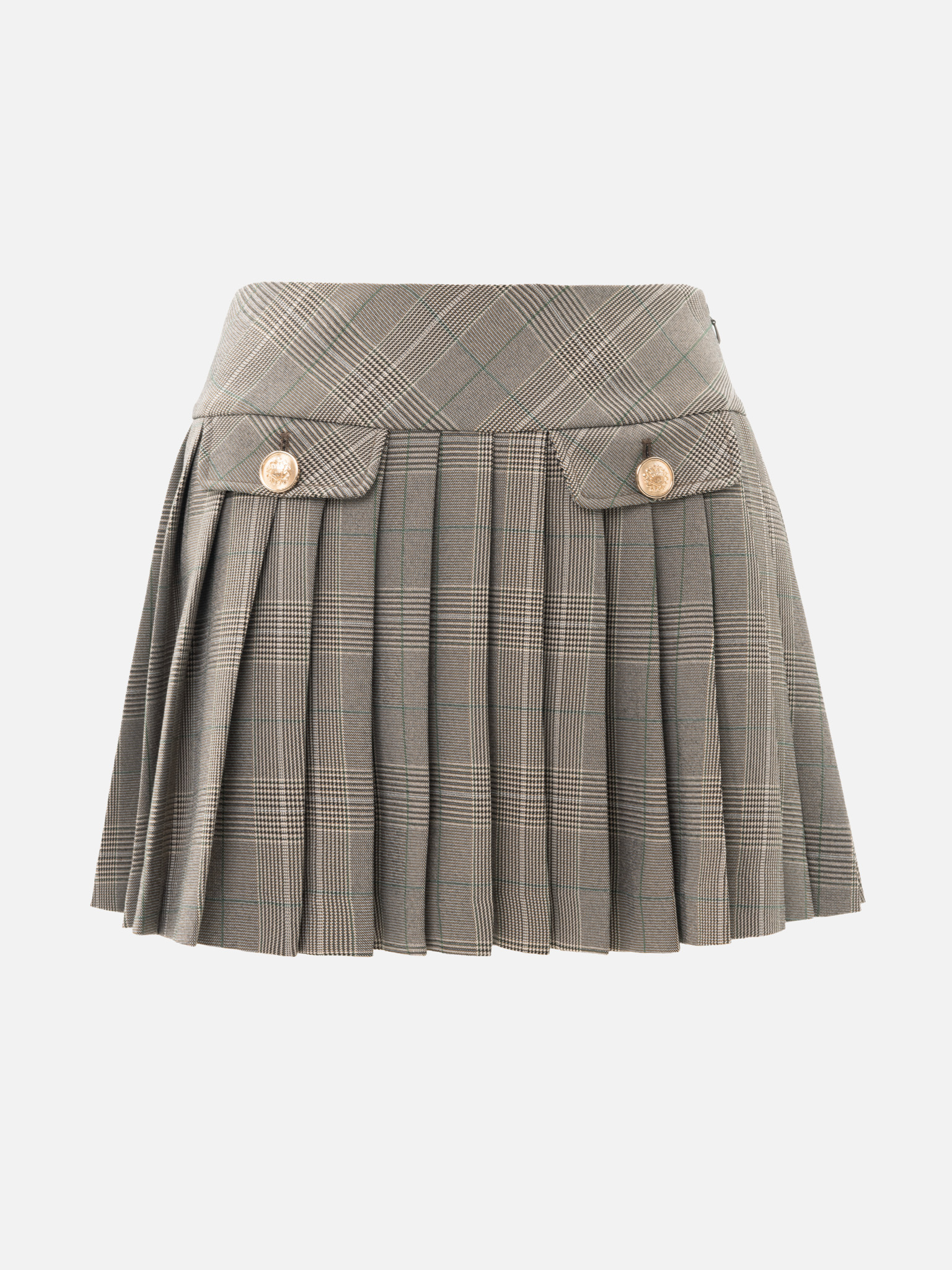 Mini checked skirt with large buttons on the pockets