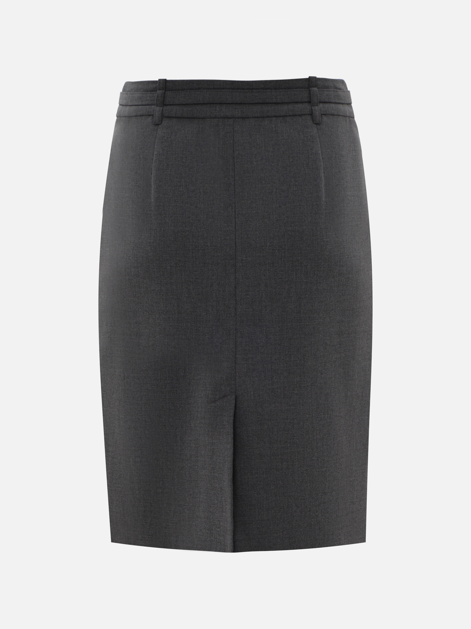 Knee-length mini skirt with imitation side pockets and a belt