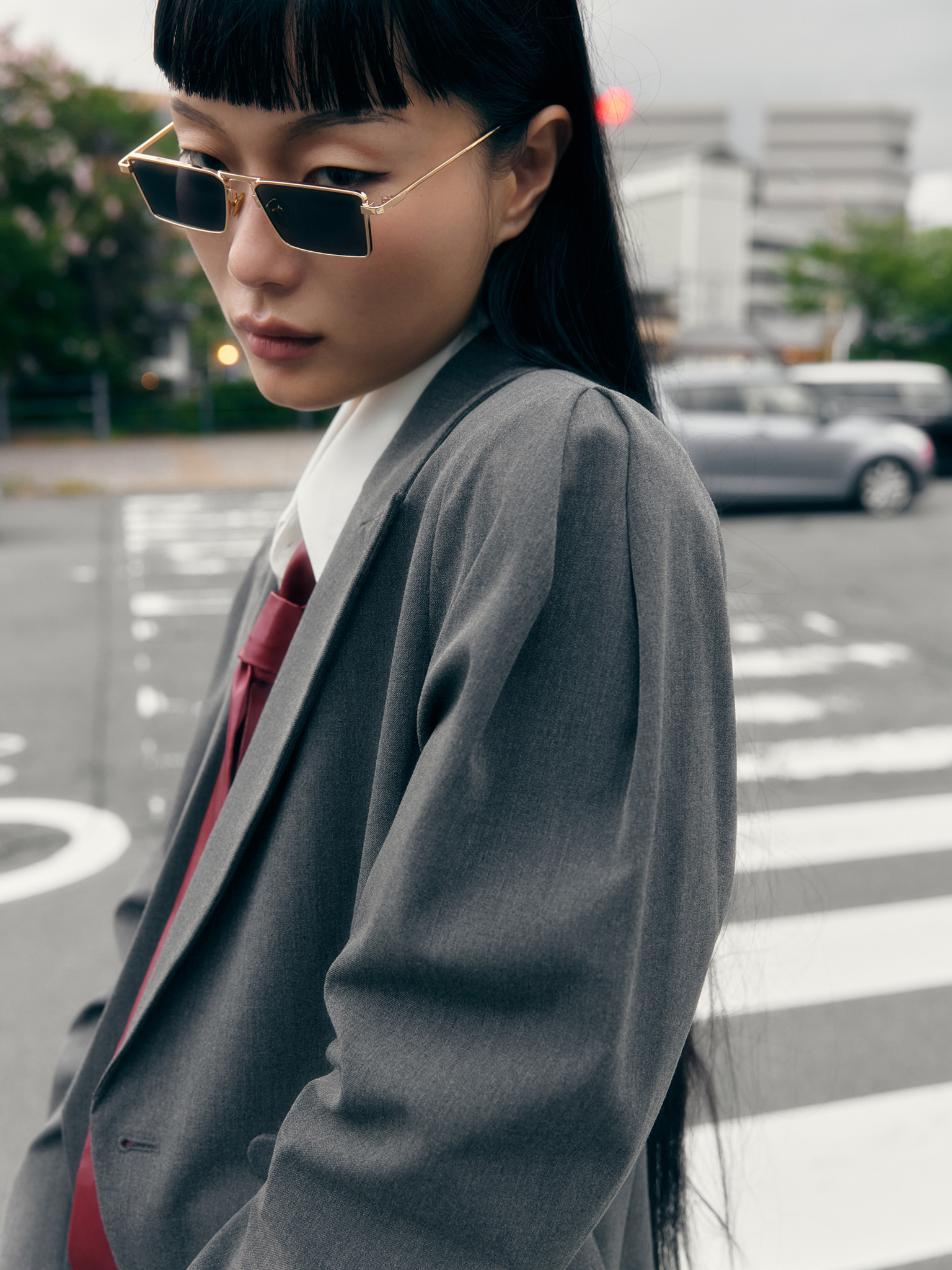 Flared jacket with voluminous sleeves