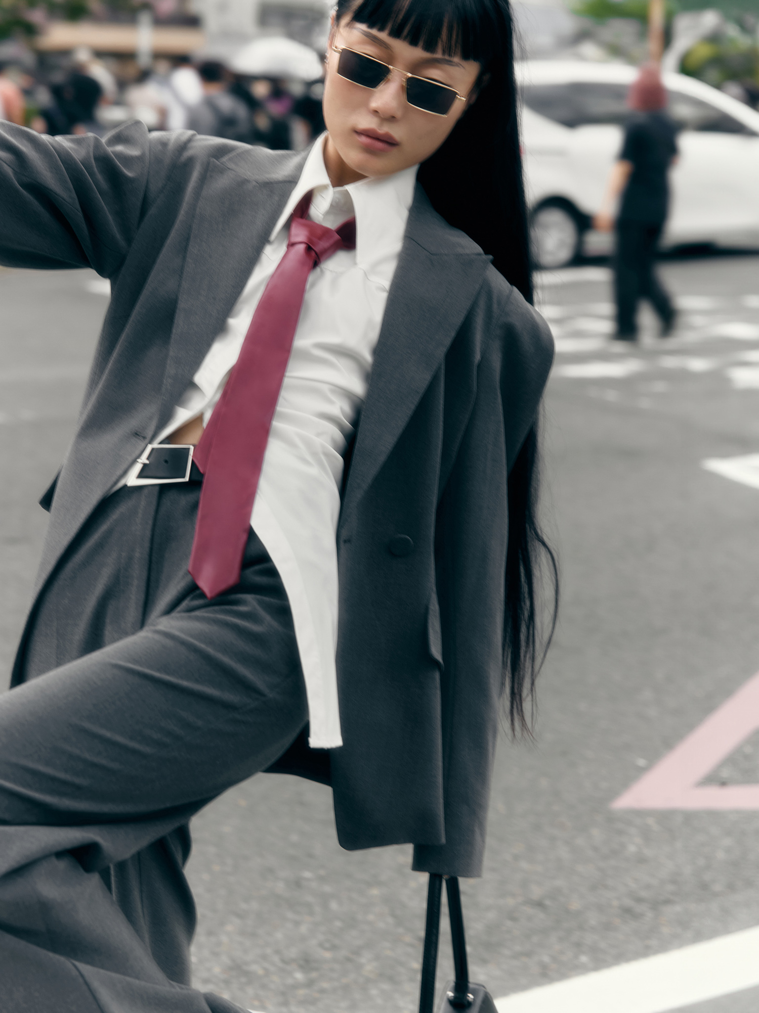 Flared jacket with voluminous sleeves