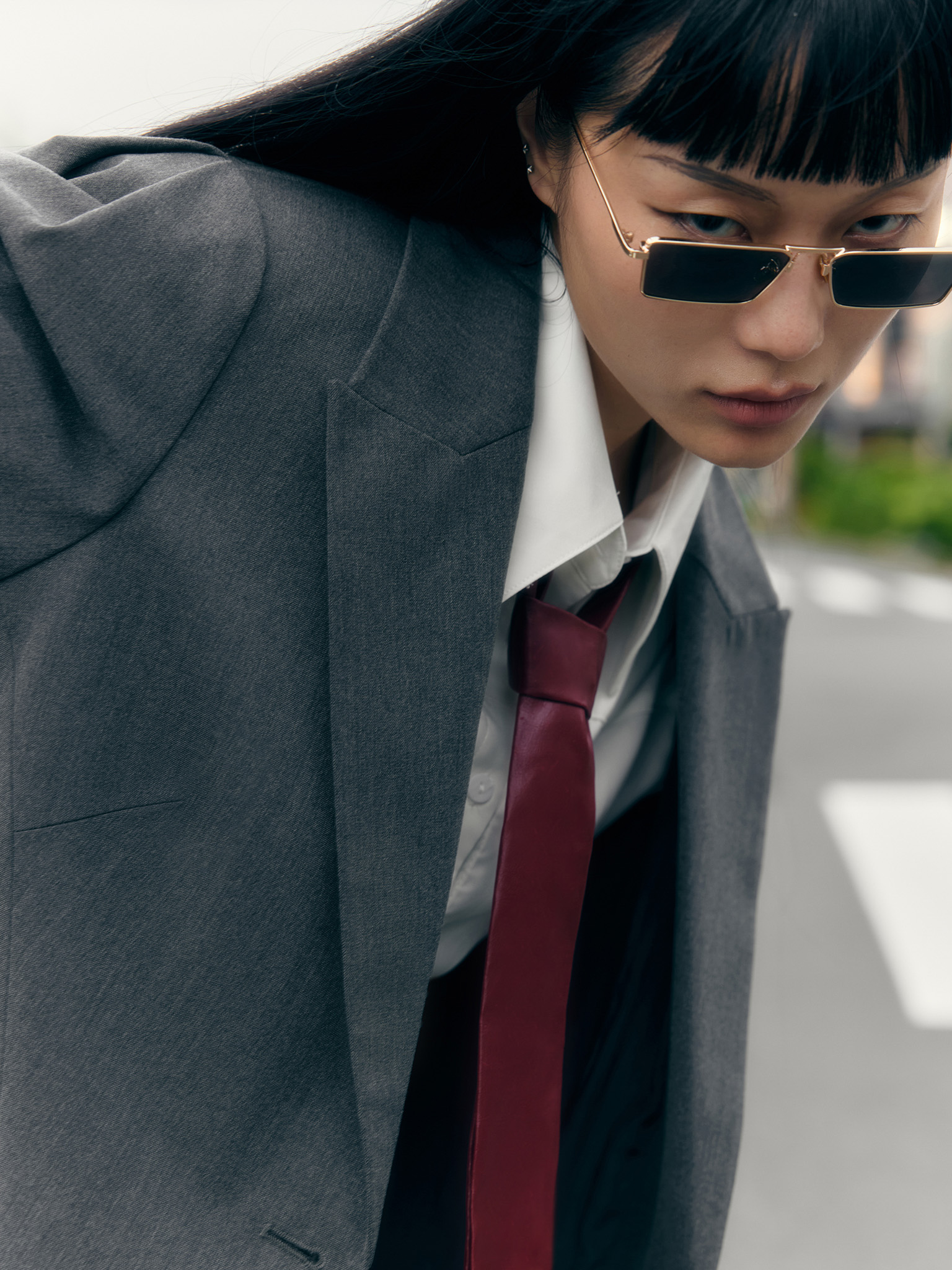 Flared jacket with voluminous sleeves