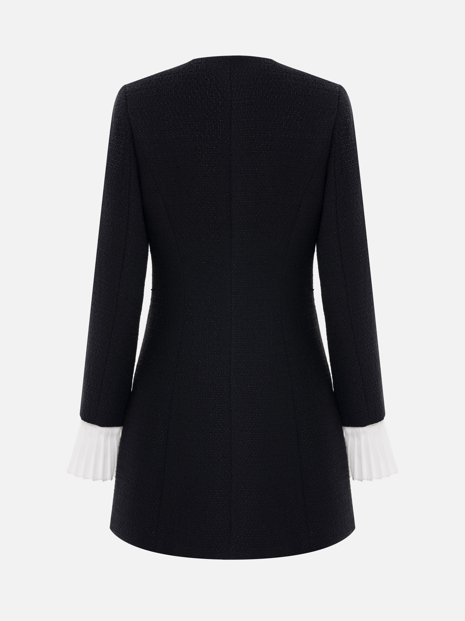 Tweed mini dress with pleated cuffs and large buttons