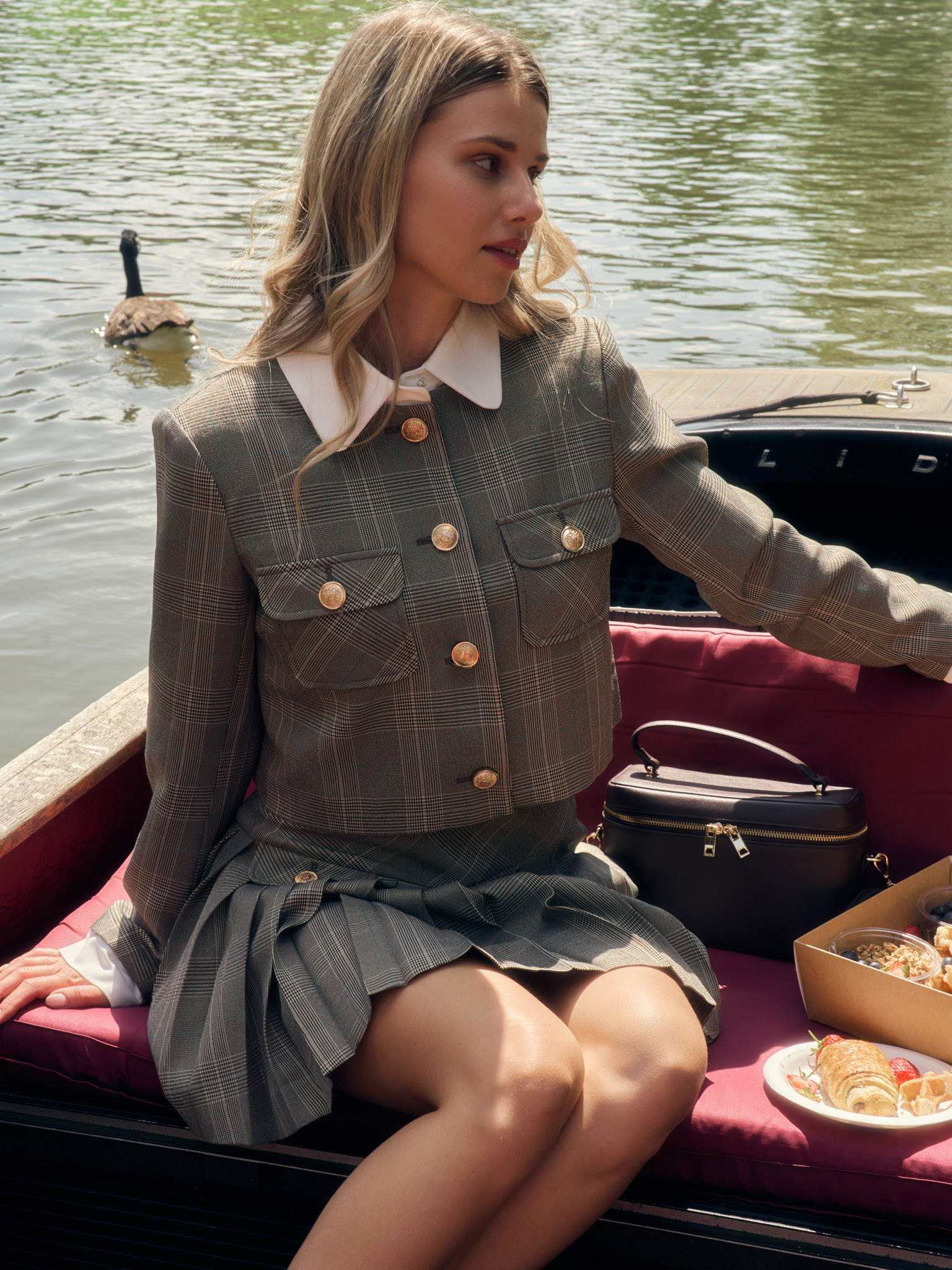 Veste à carreaux à simple boutonnage avec gros boutons