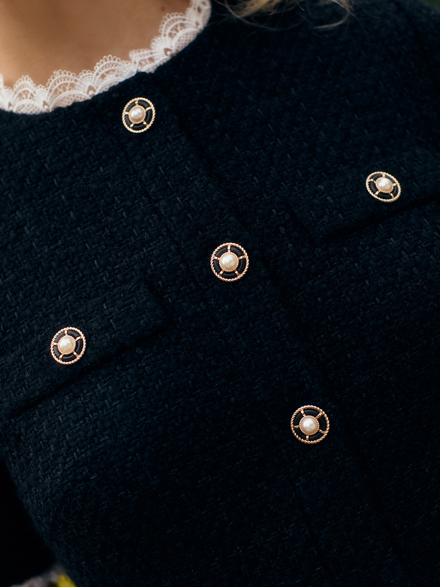 Tweed mini dress with openwork inserts