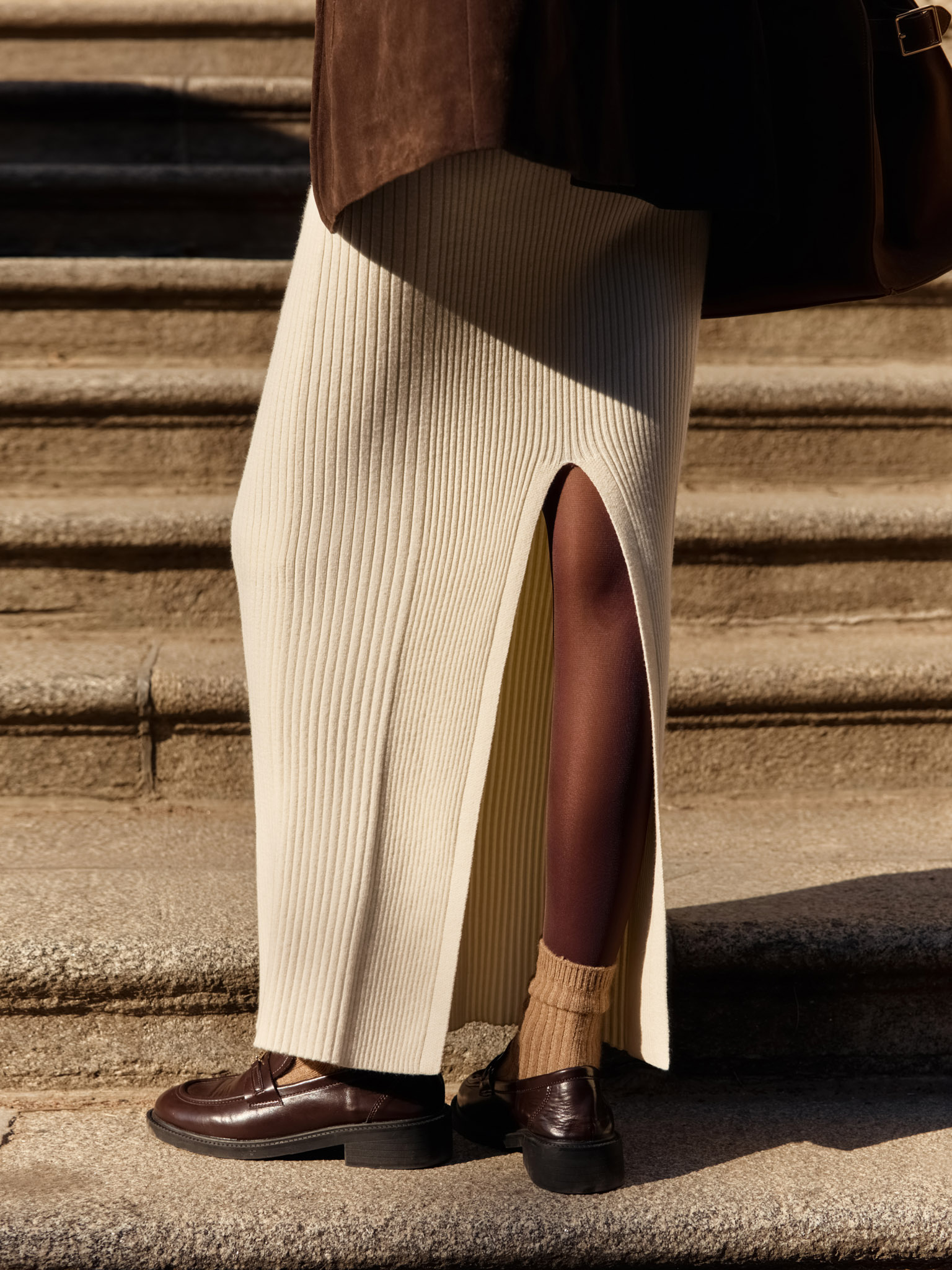 Ribbed maxi dress with high collar