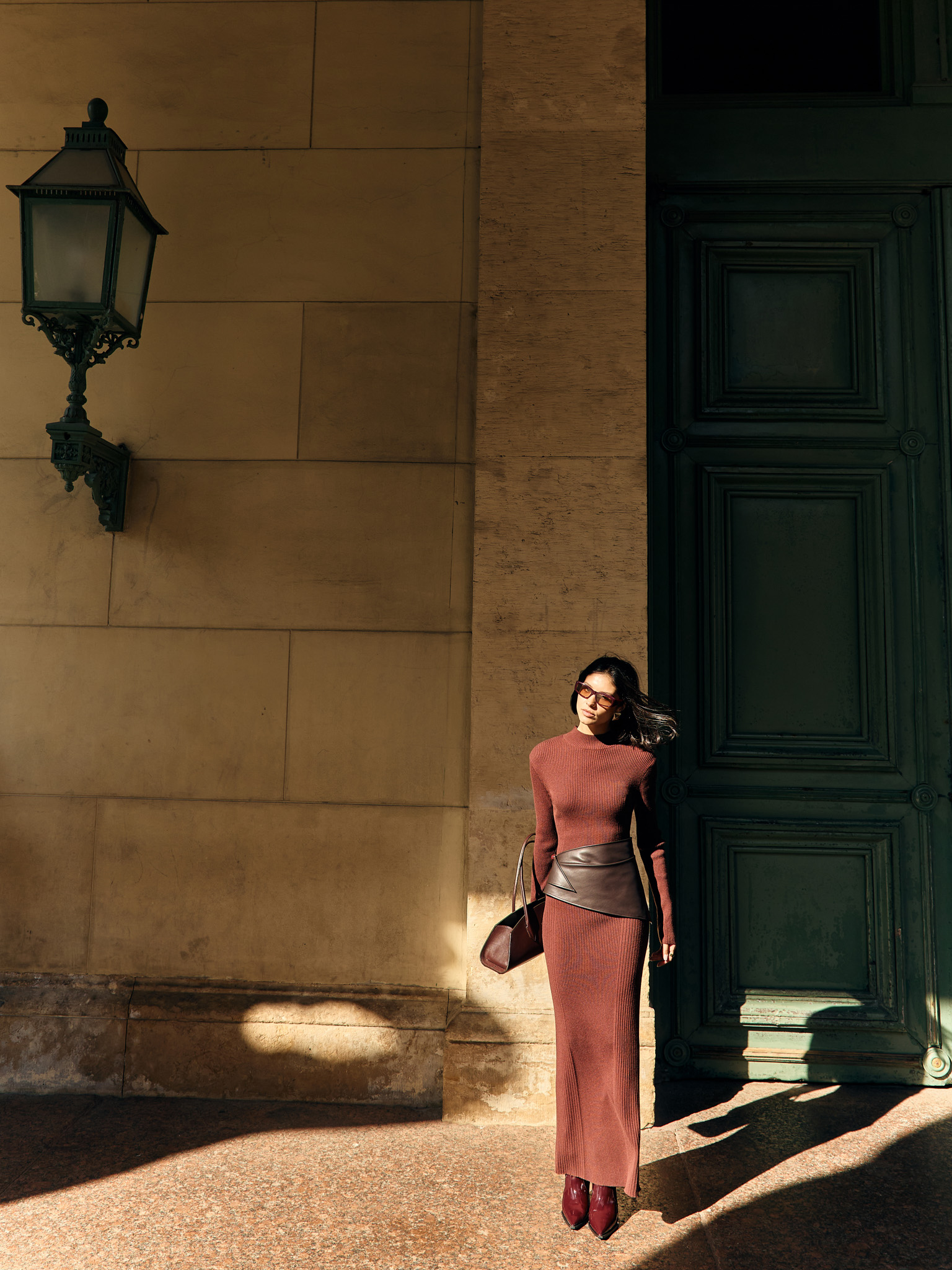 Ribbed maxi dress with high collar