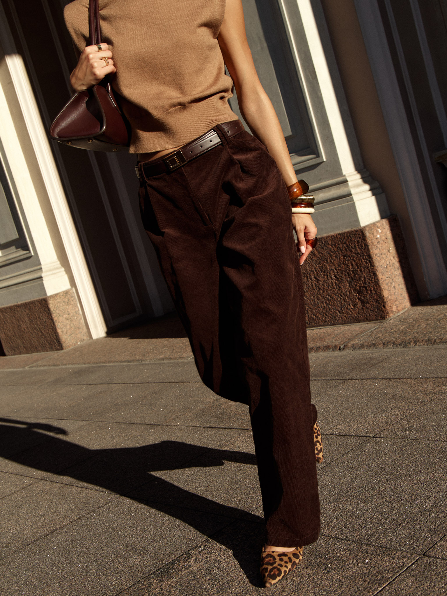 Velvet trousers with waist pleats