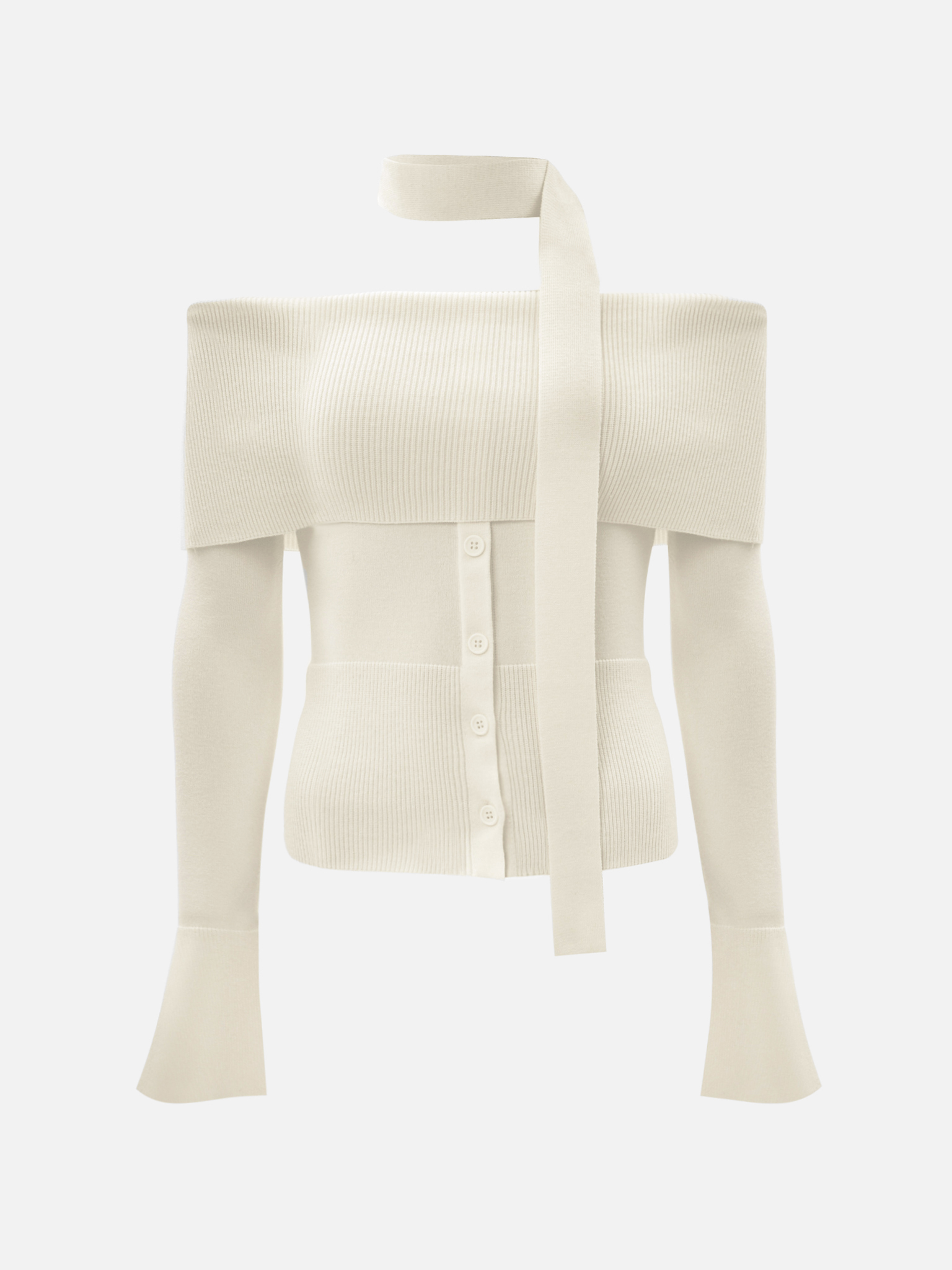 Knitted top with long sleeves and thin scarf