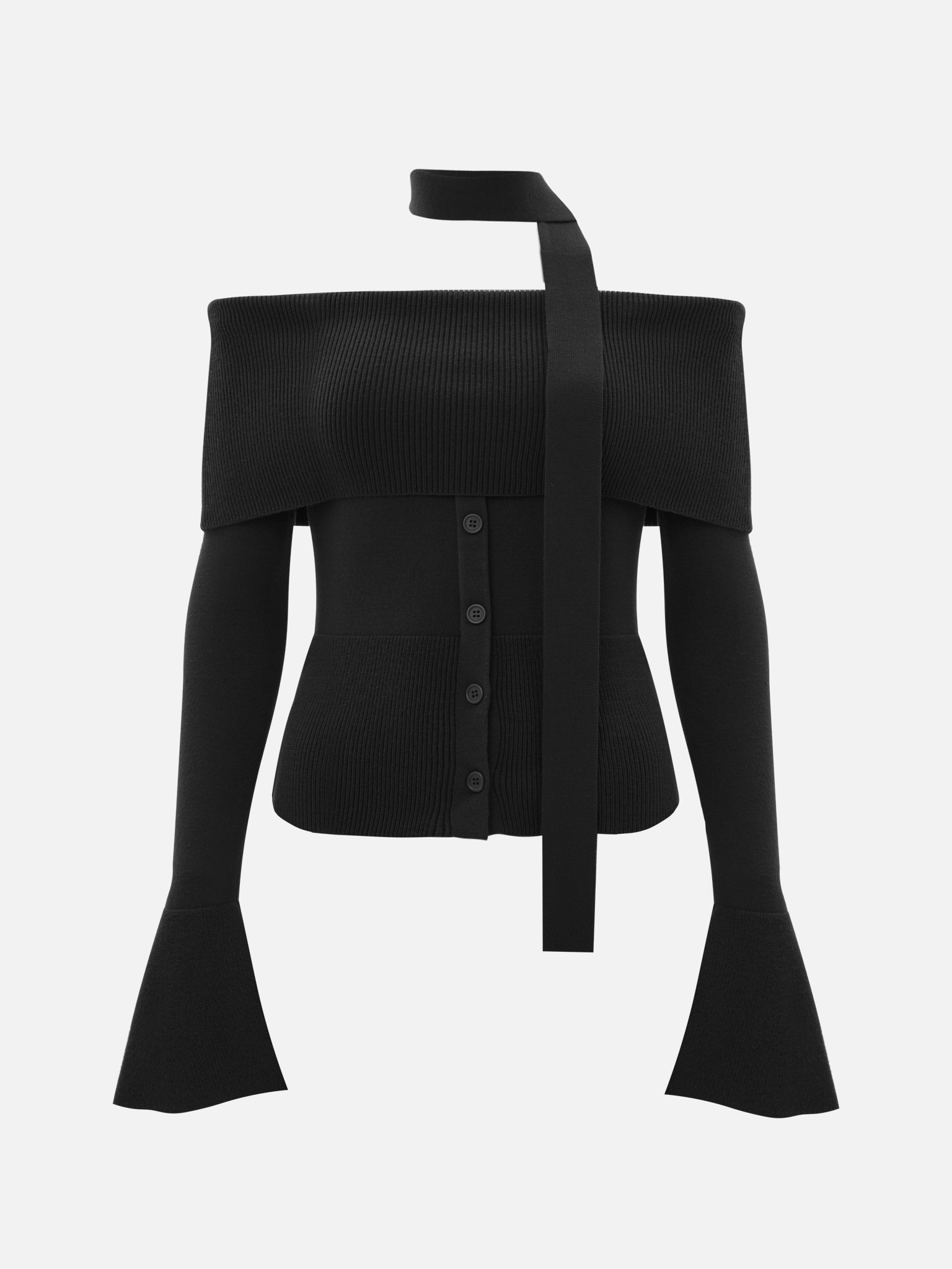 Knitted top with long sleeves and thin scarf