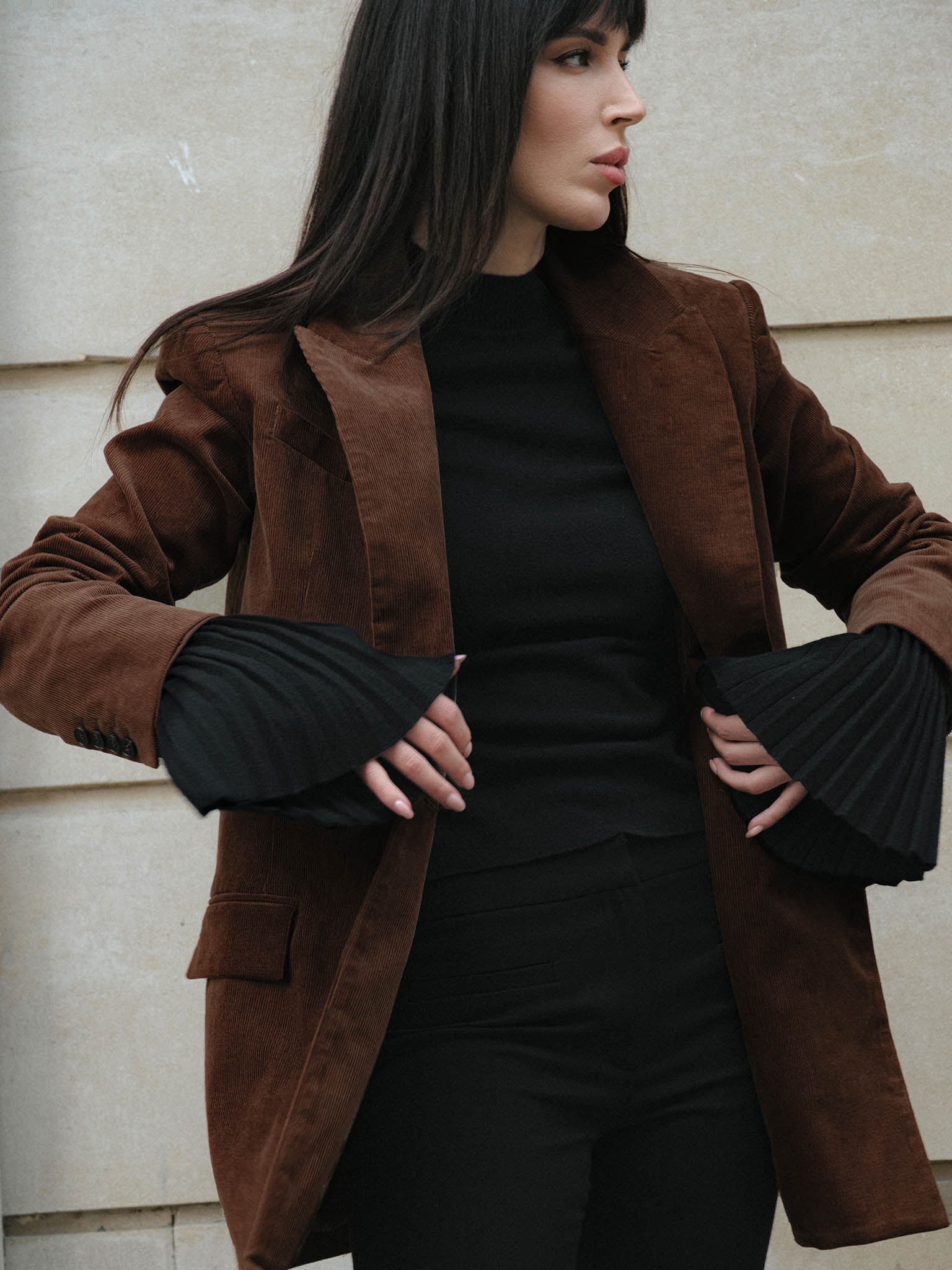 Двубортный жакет оверсайз из вельвета