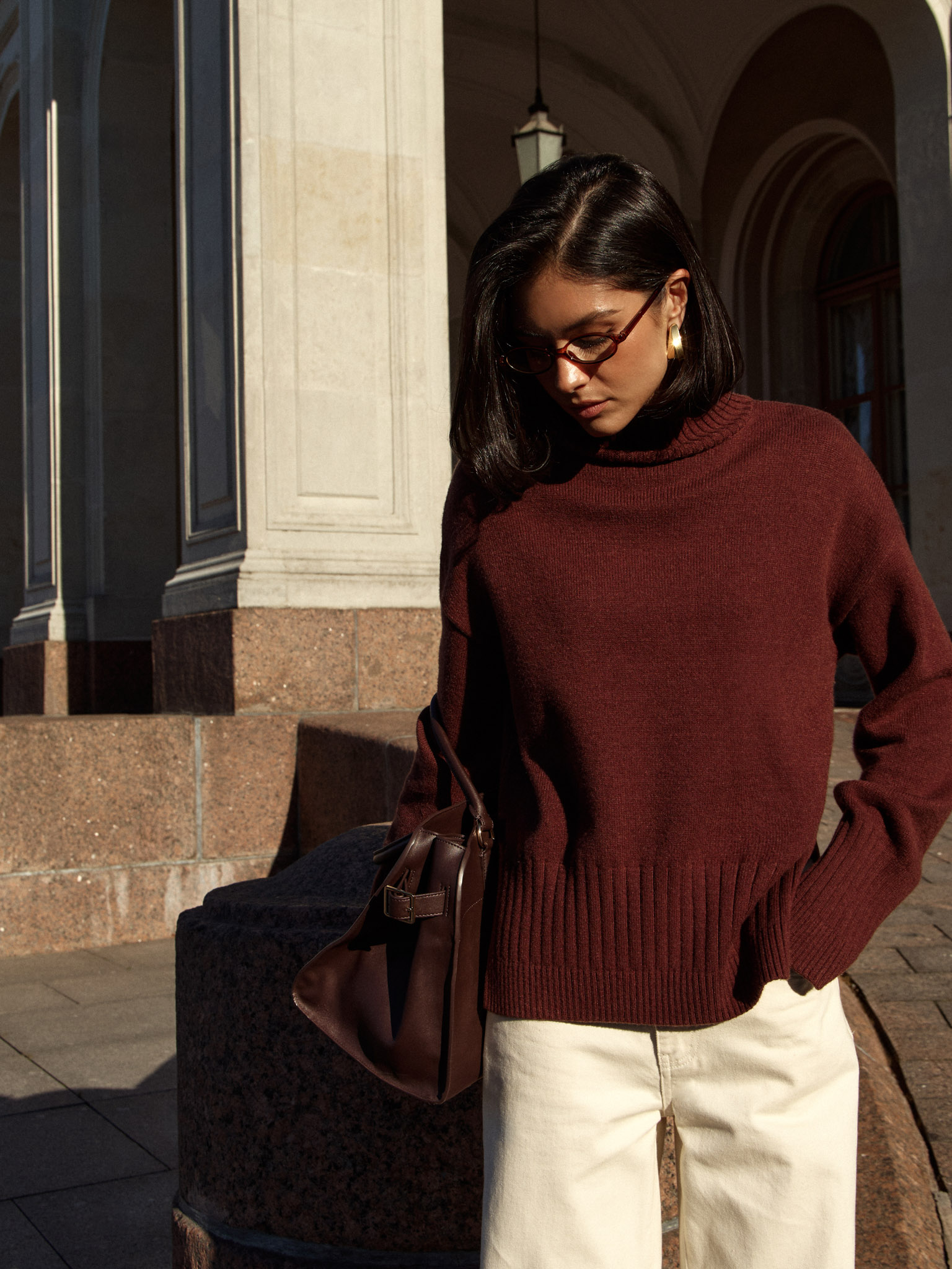 Strickpullover mit gerippten Details