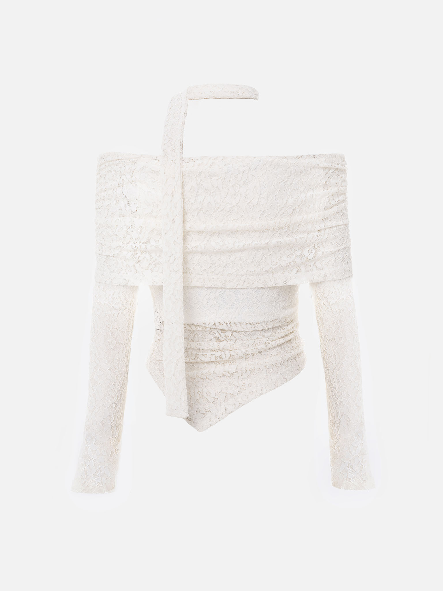Lace top with open shoulders and neck ribbon