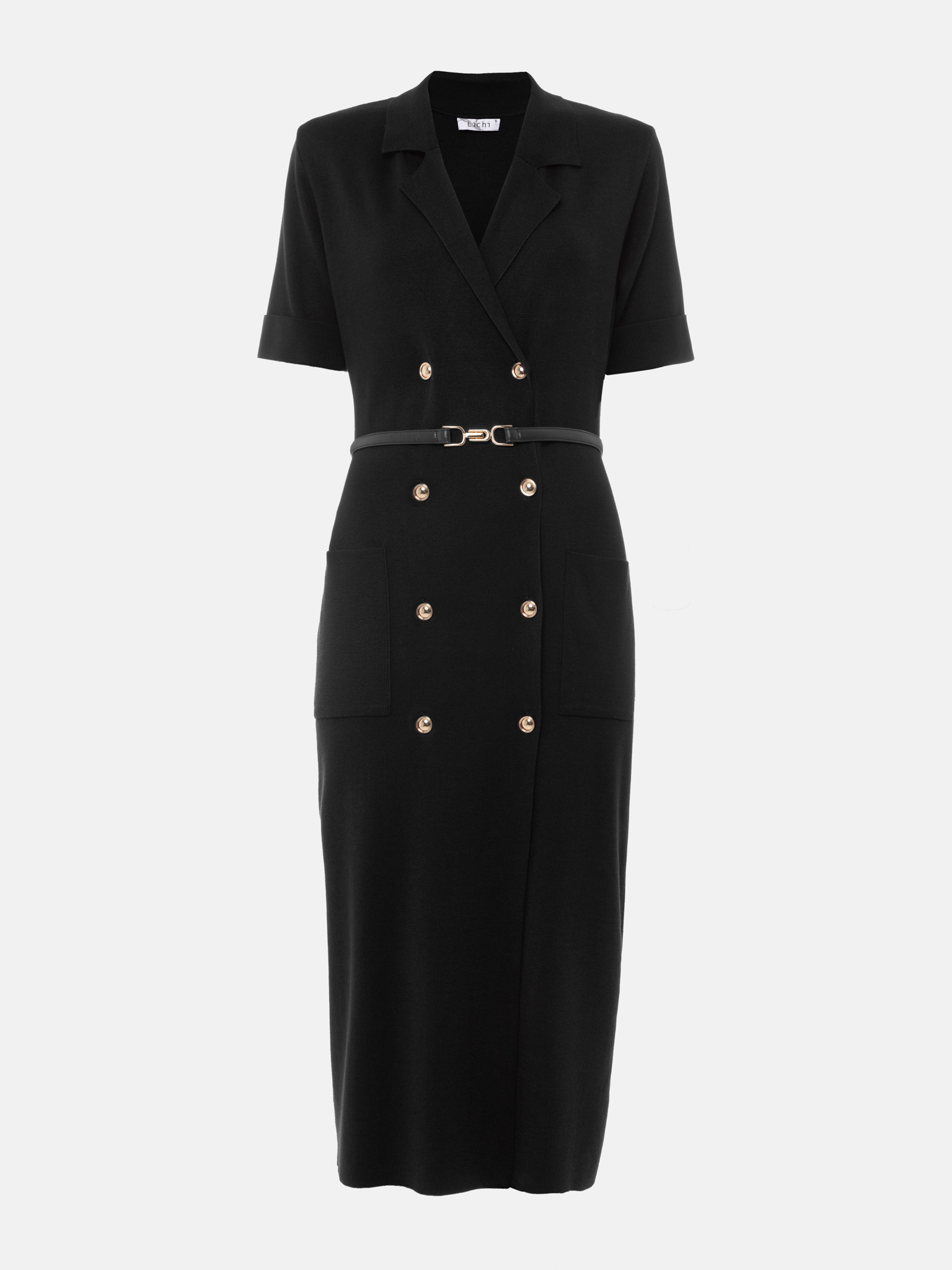 Jersey midi dress with lapels and two rows of buttons