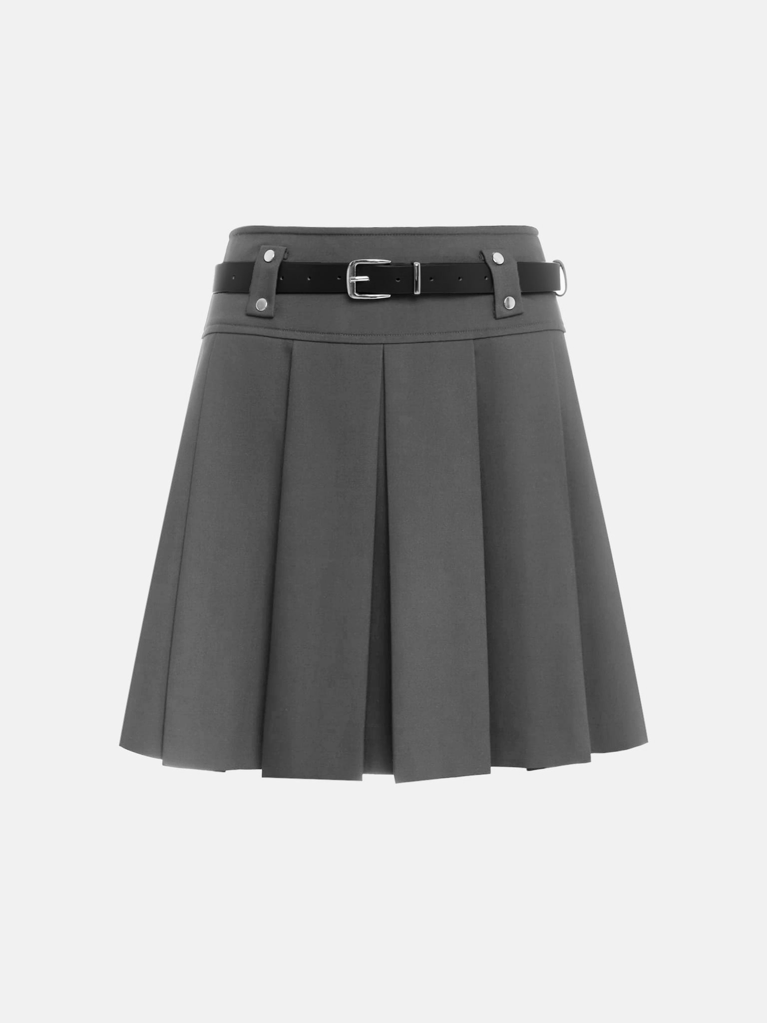 Mini pleated skirt with eco-leather belt
