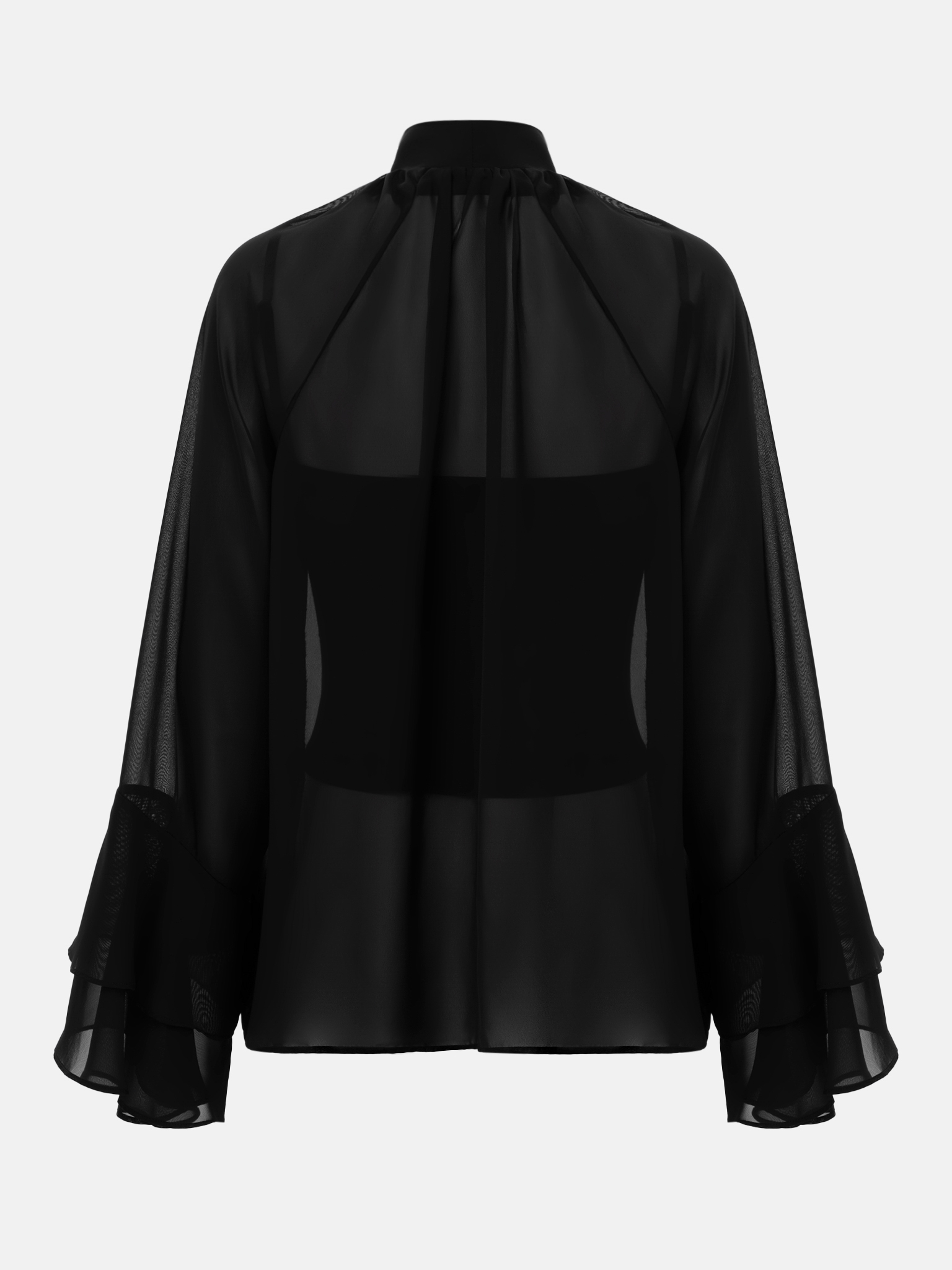 Translucent blouse with flounced cuffs and choker