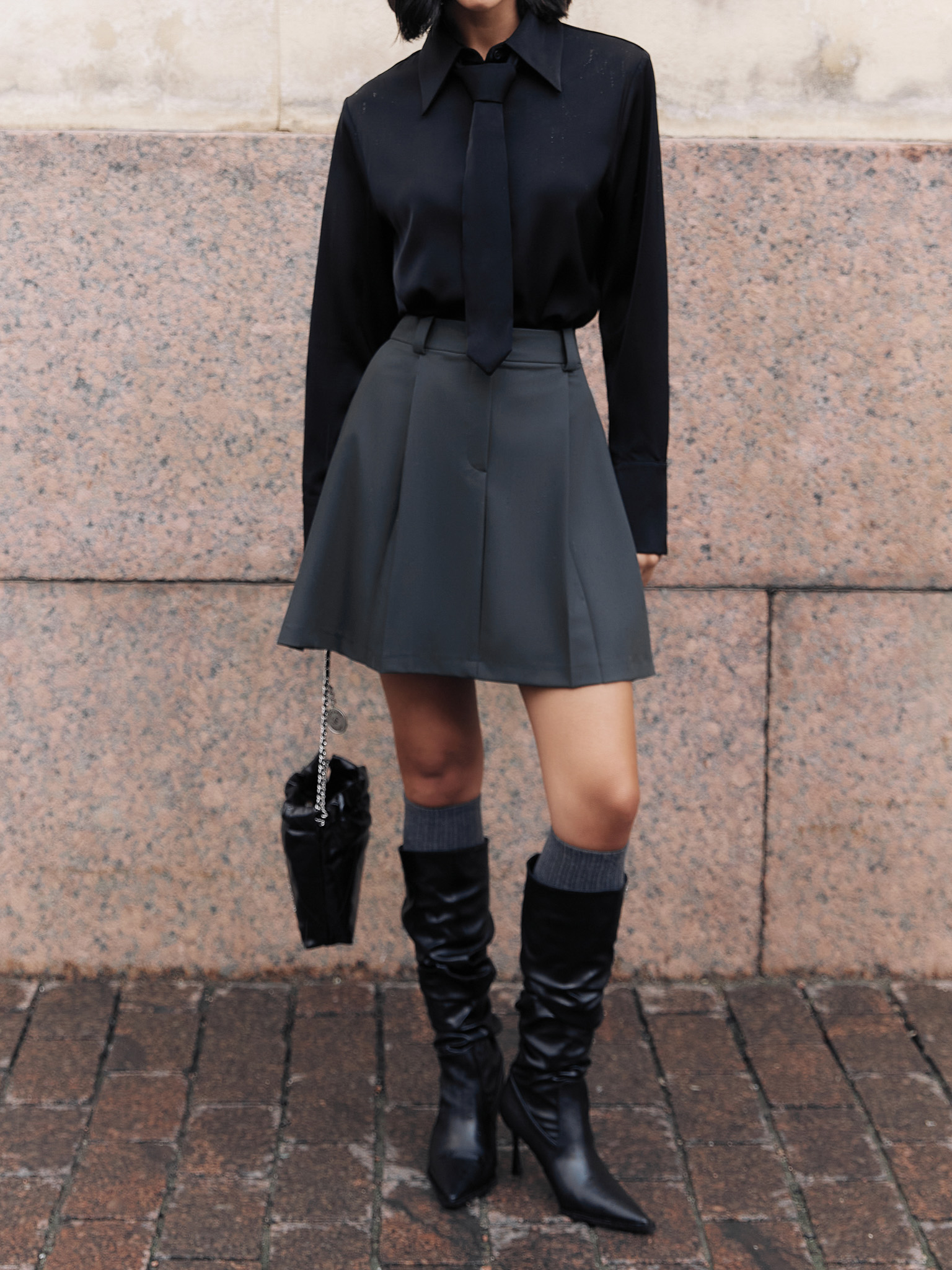 Flared mini skirt with pleats